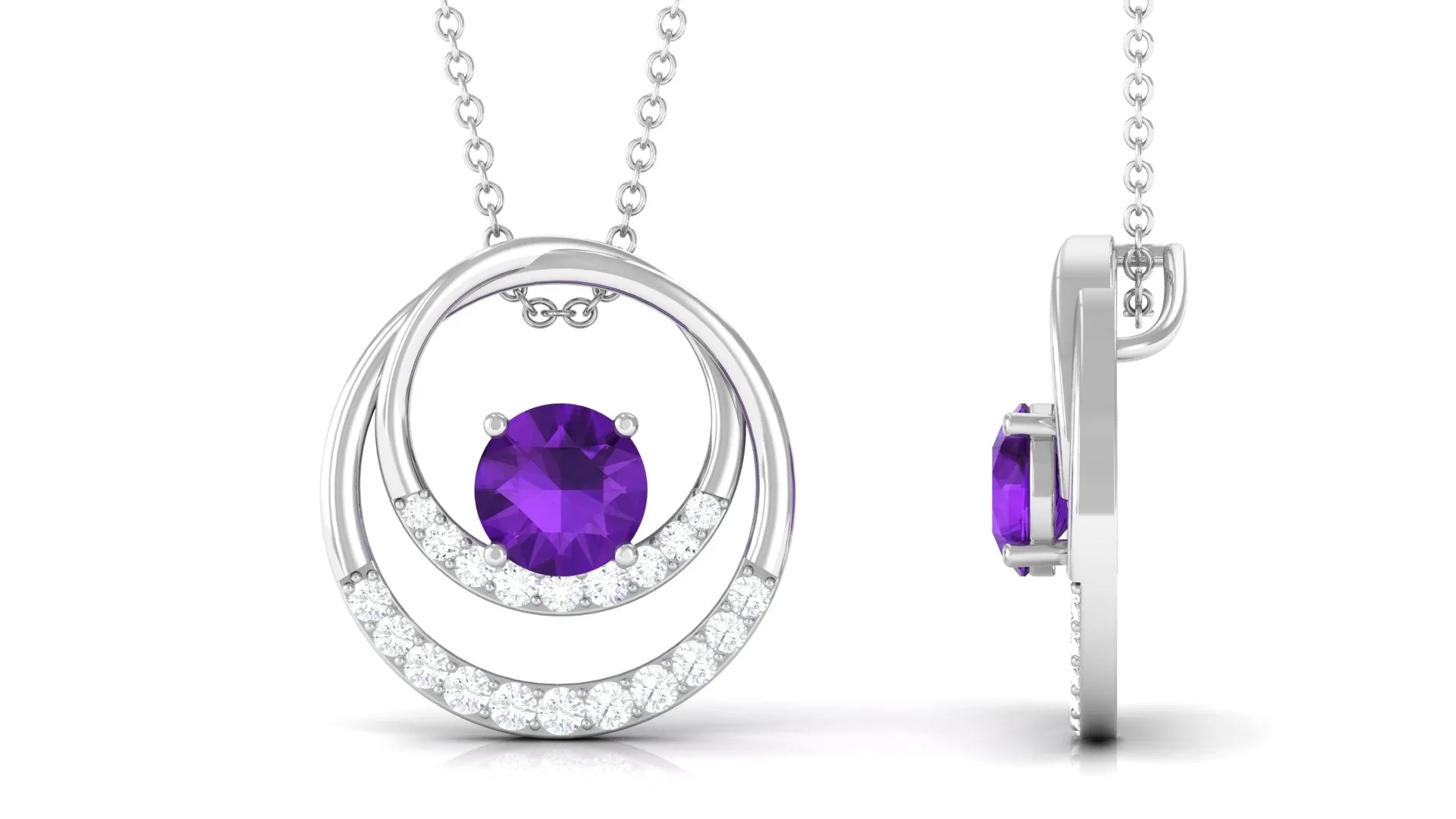 Classic Amethyst and Diamond Open Circle Pendant