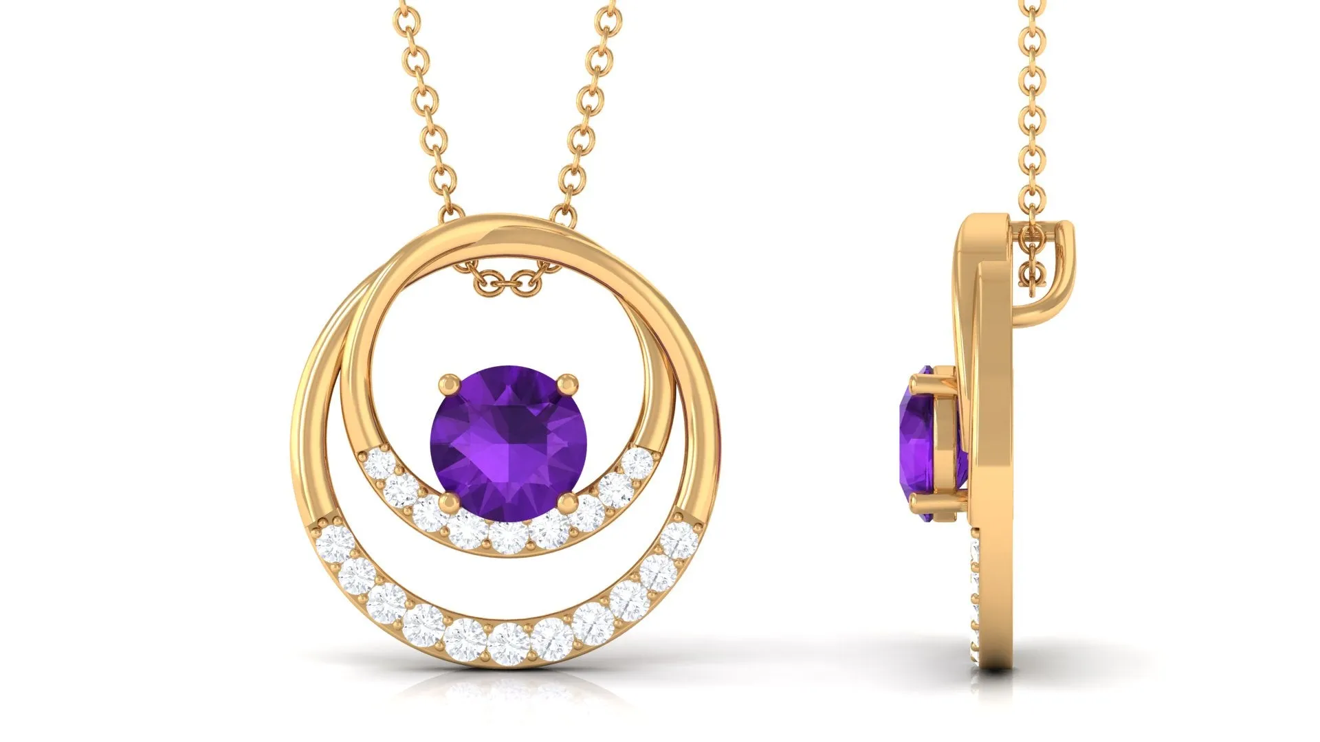 Classic Amethyst and Diamond Open Circle Pendant