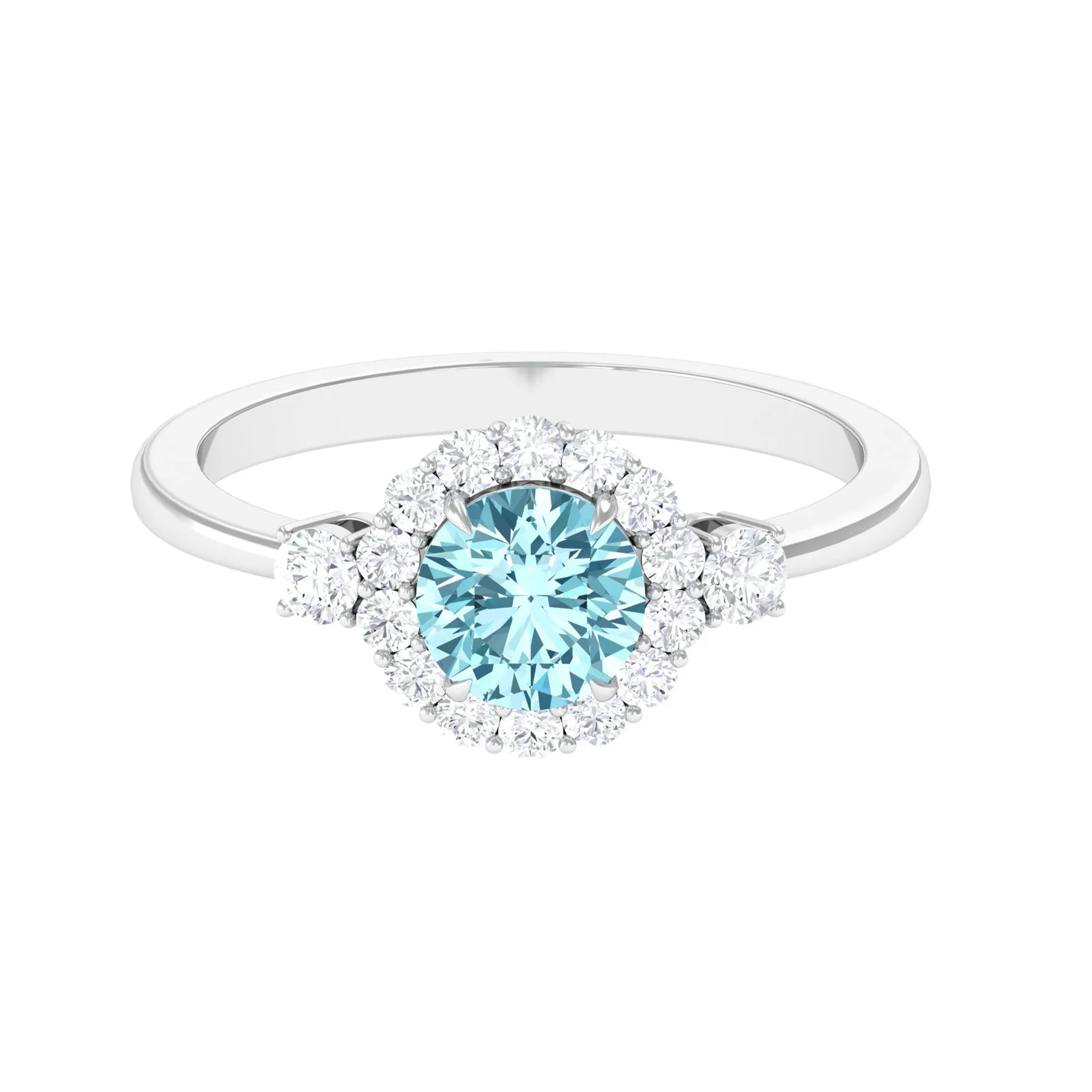 Classic Aquamarine Engagement Ring with Diamond Halo