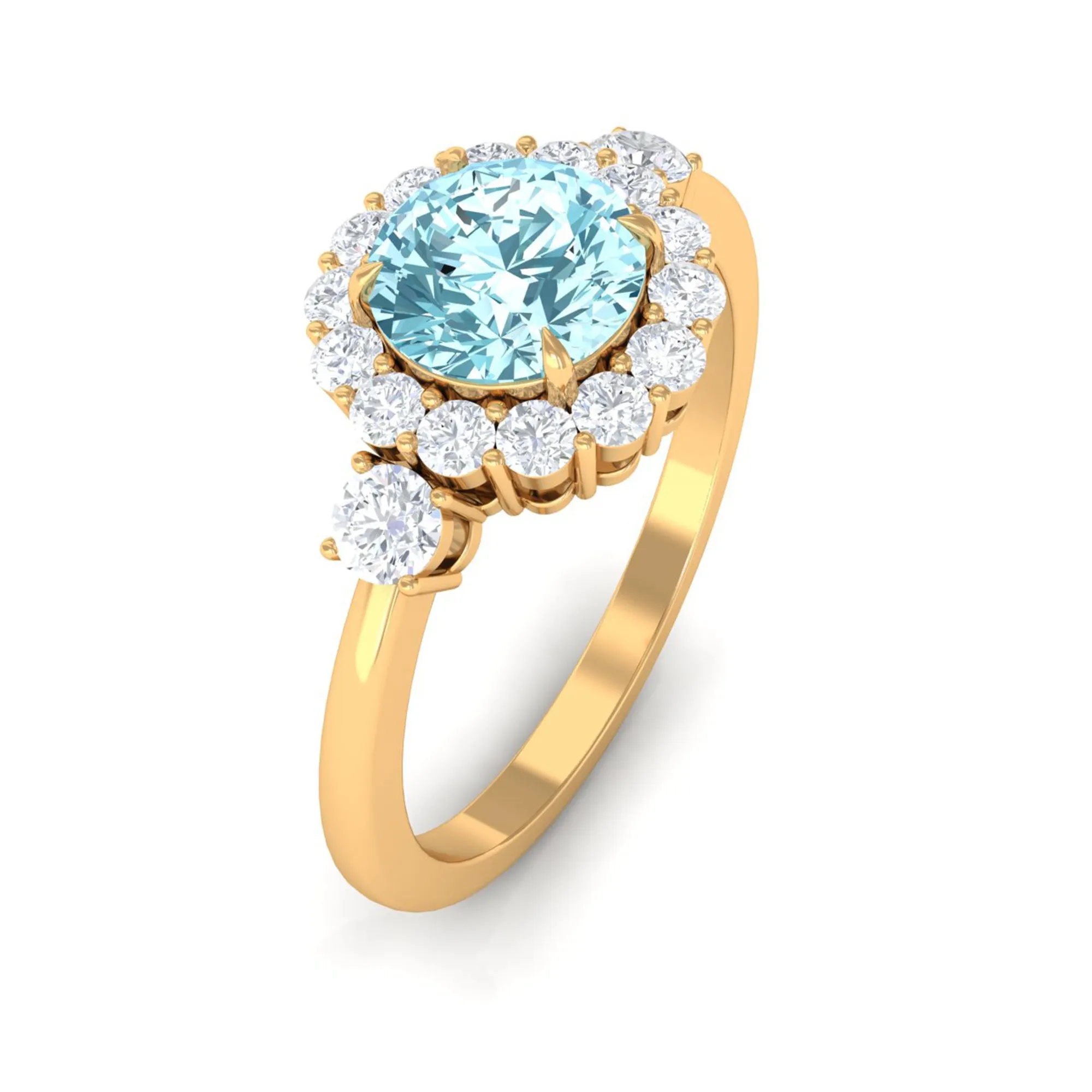 Classic Aquamarine Engagement Ring with Diamond Halo