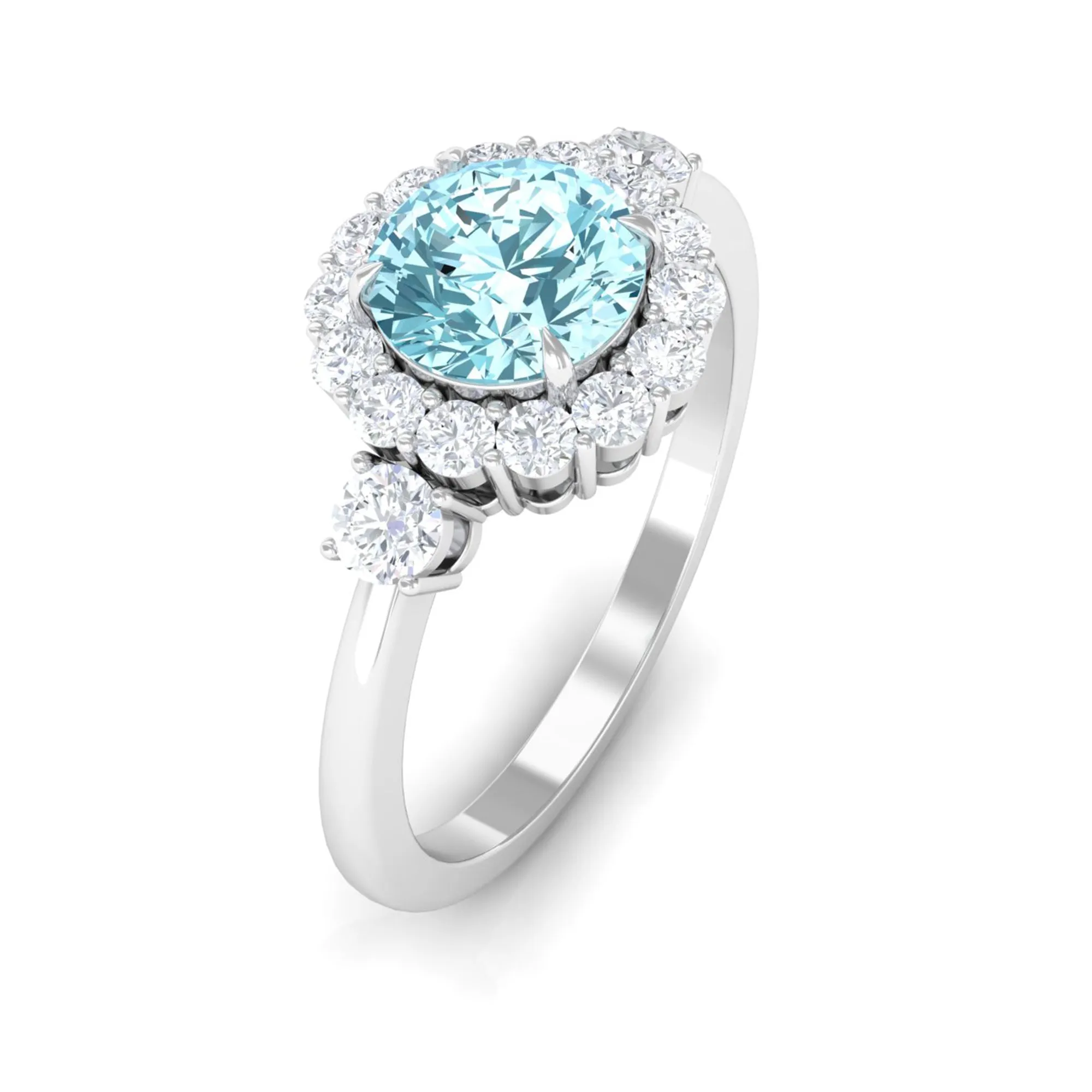 Classic Aquamarine Engagement Ring with Diamond Halo