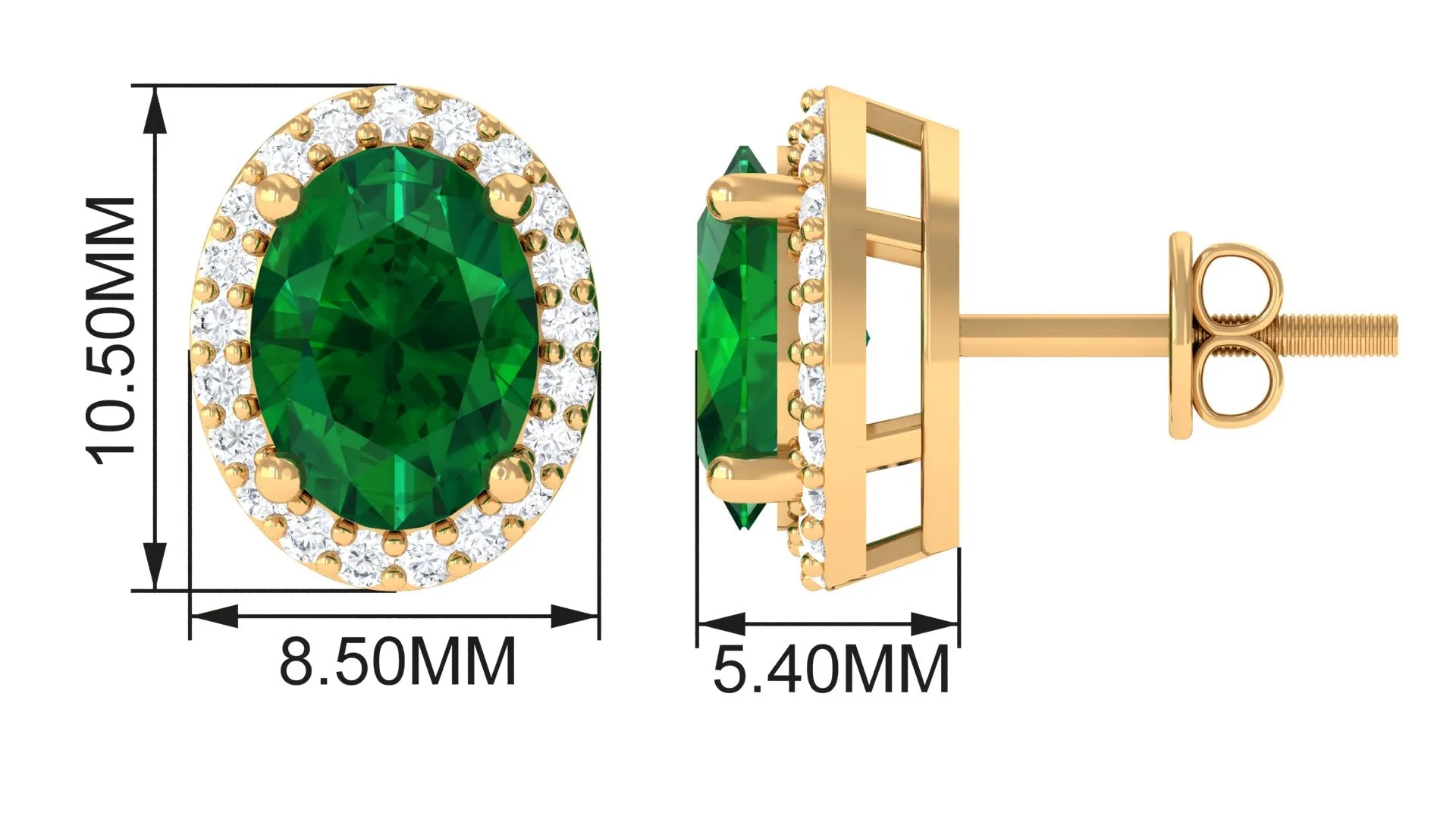 Classic Oval Shaped Lab Grown Emerald and Diamond Halo Stud Earrings