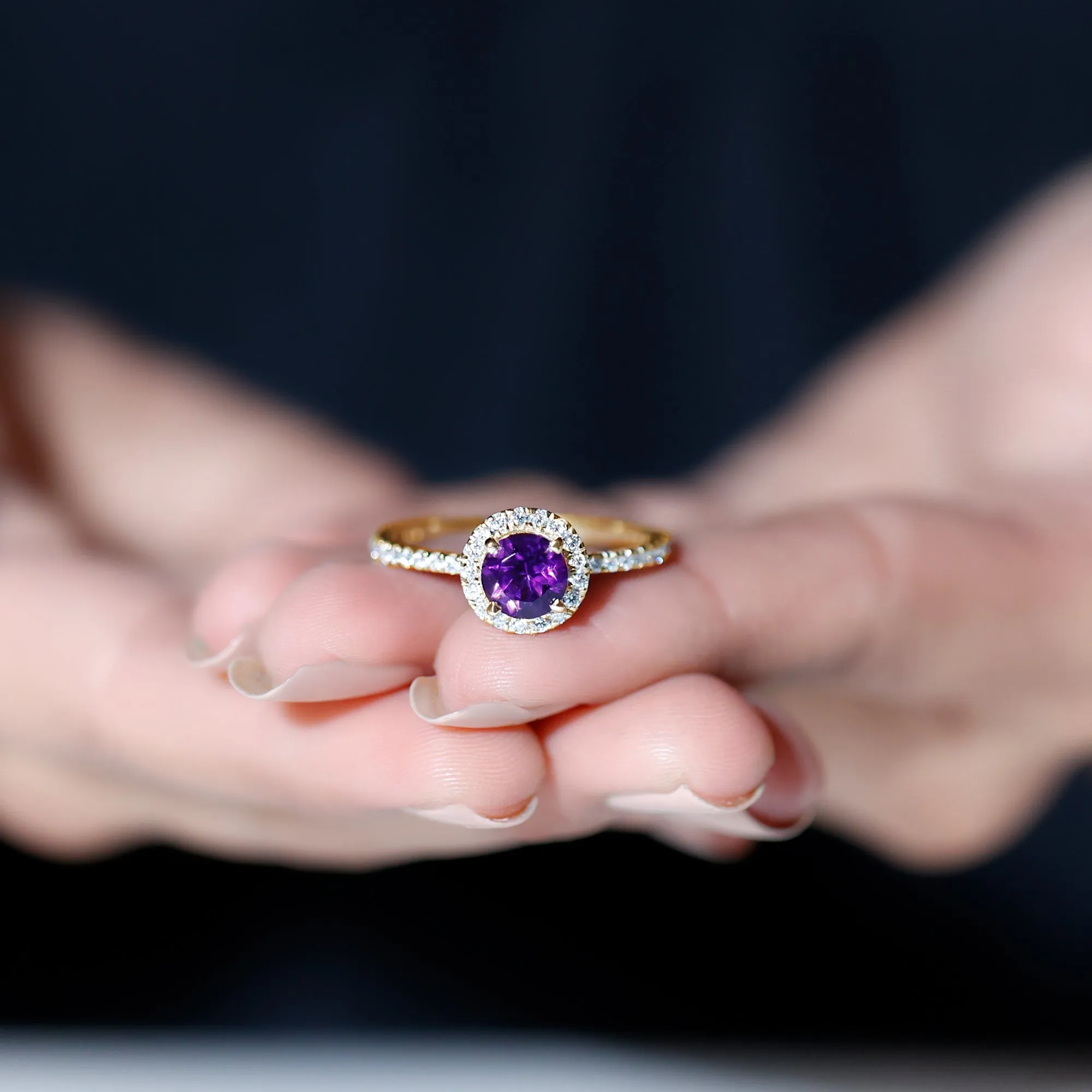 Classic Round Amethyst Engagement Ring with Moissanite Halo