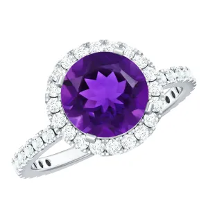 Classic Round Amethyst Engagement Ring with Moissanite Halo