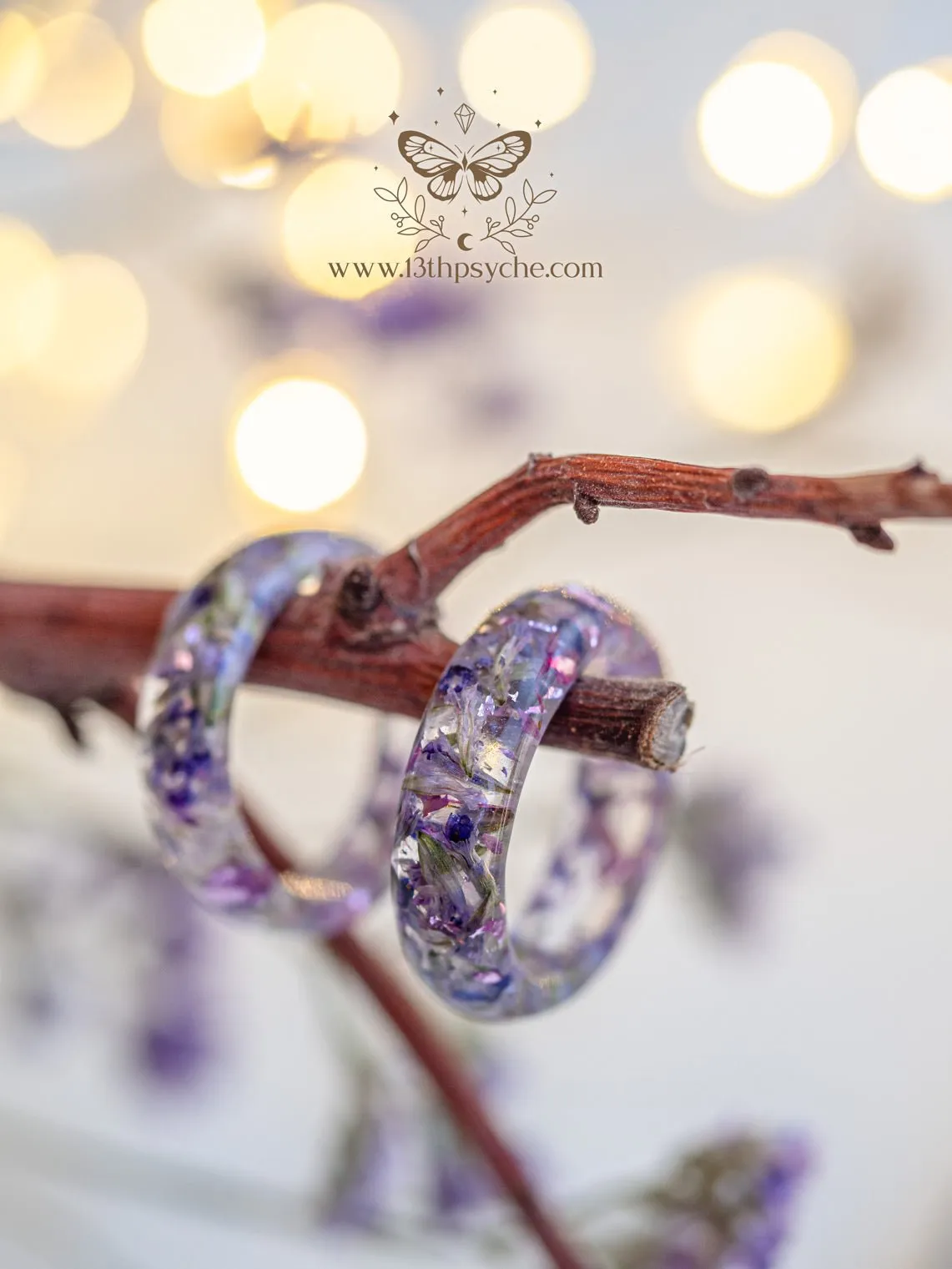 Clear Resin ring with dried lilac flowers