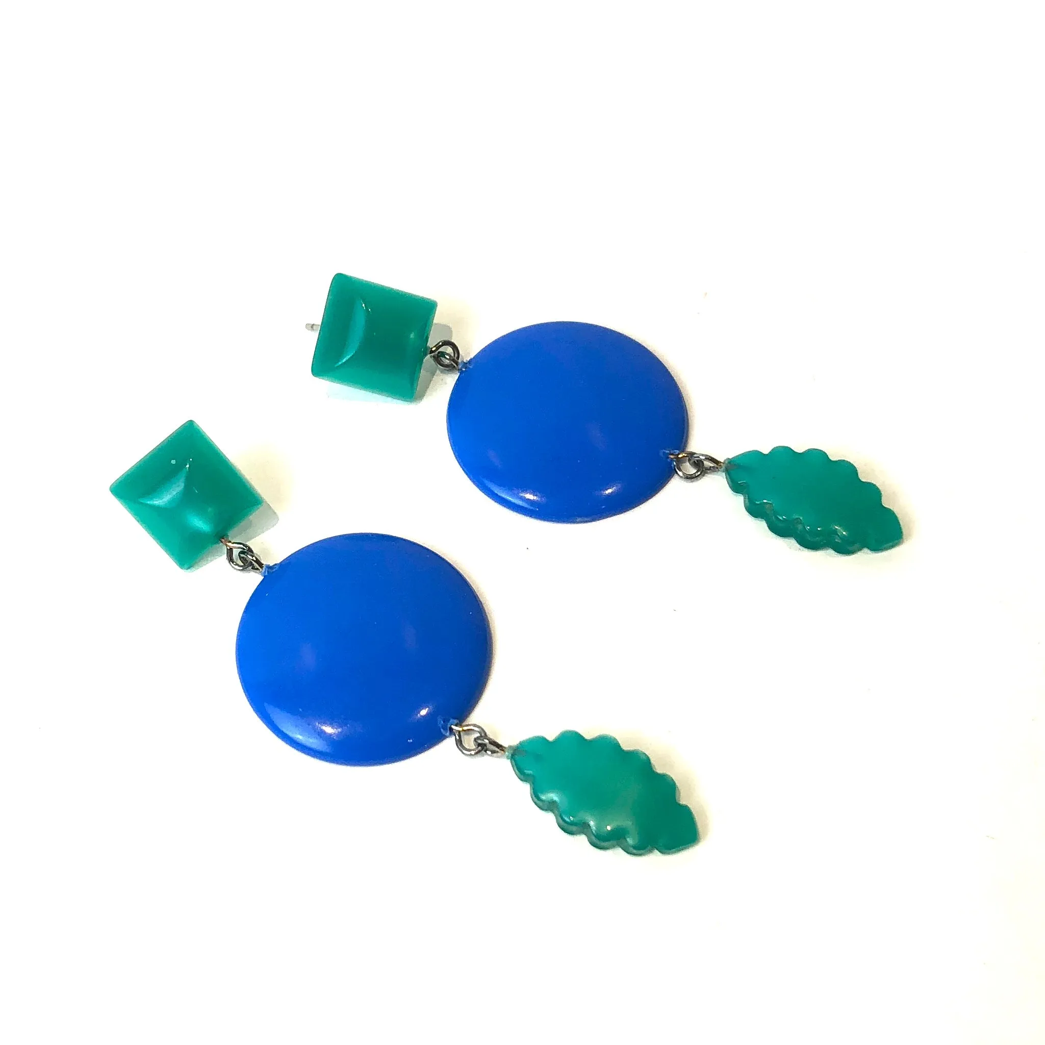 Cornflower & Green Moonglow Statement Earrings *