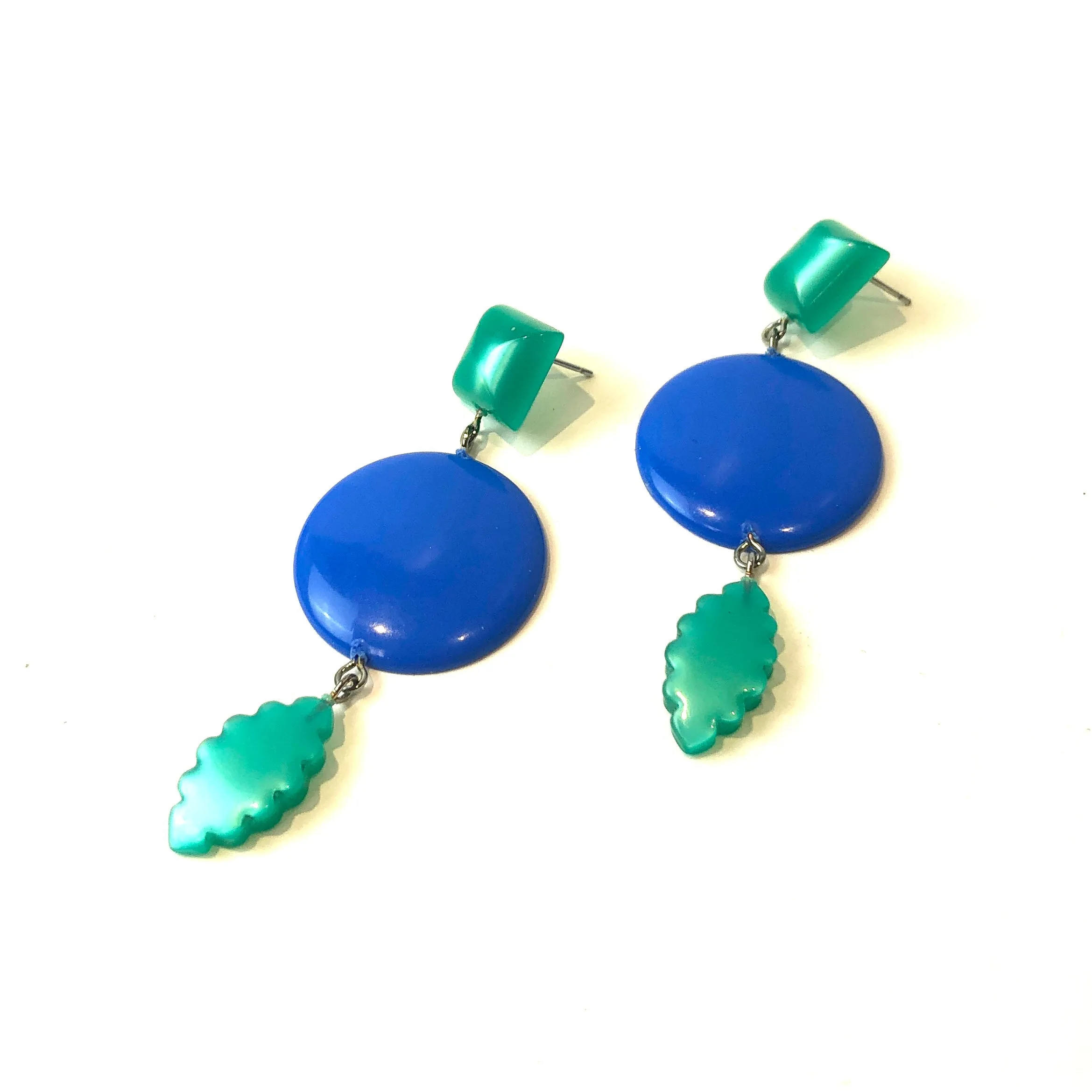 Cornflower & Green Moonglow Statement Earrings *