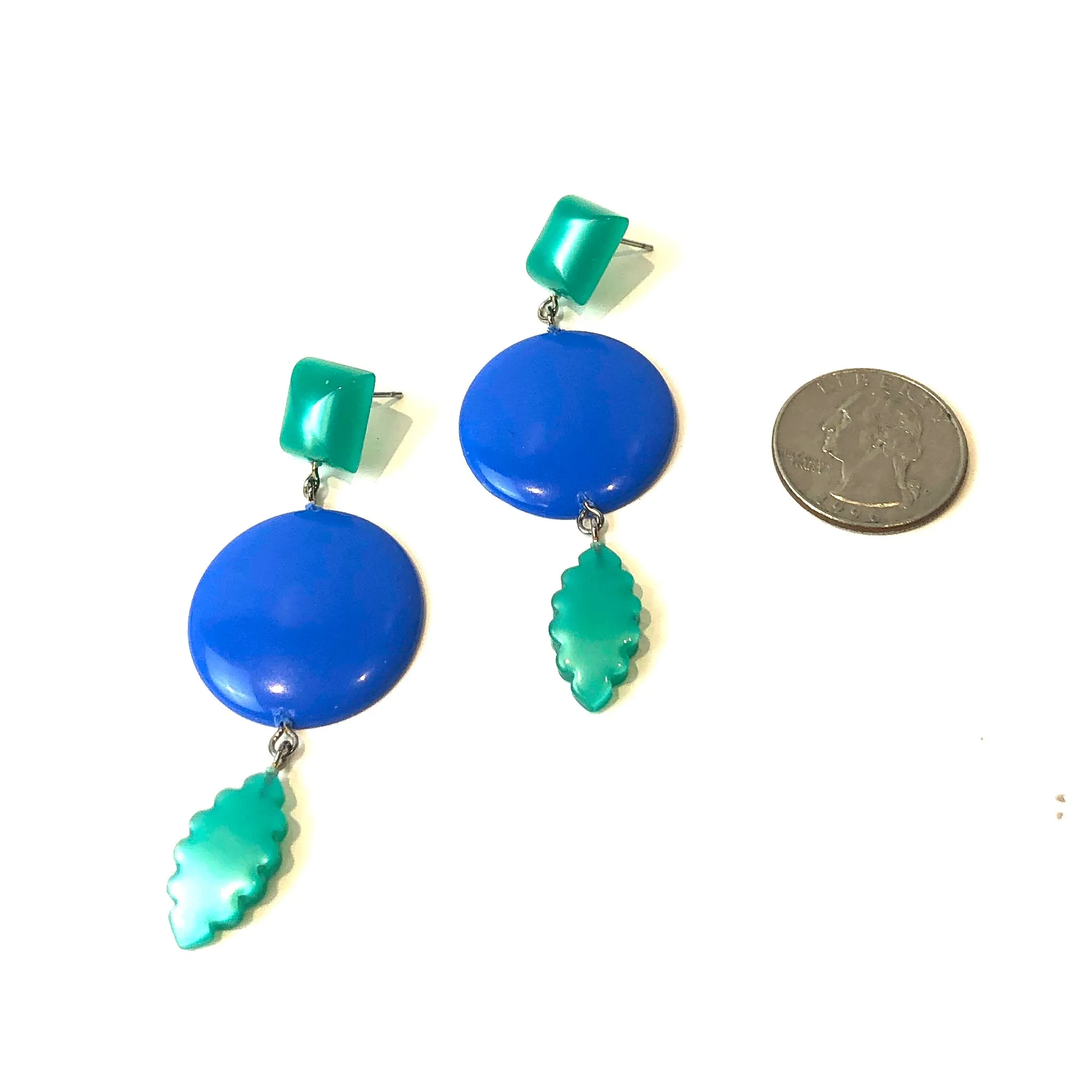 Cornflower & Green Moonglow Statement Earrings *