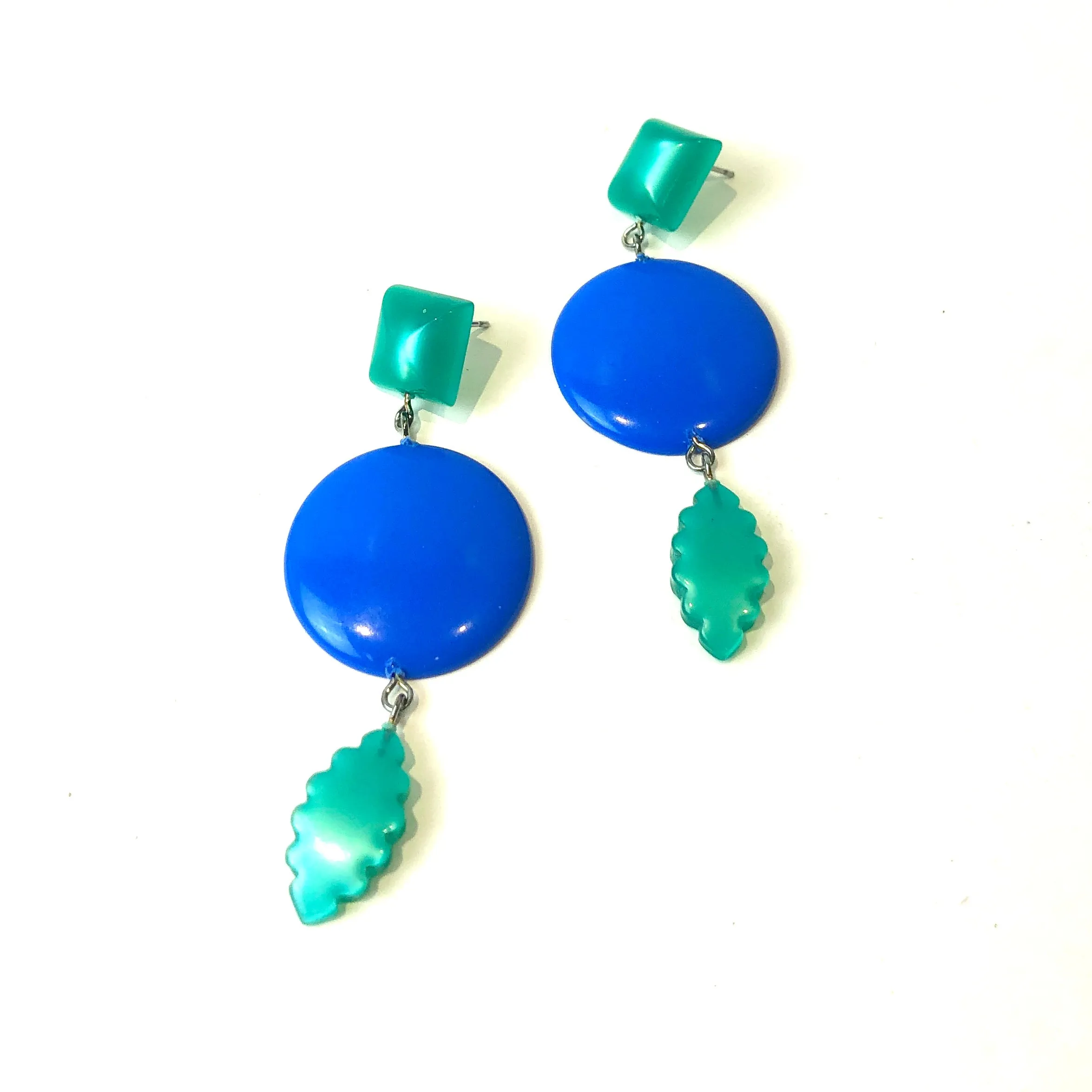 Cornflower & Green Moonglow Statement Earrings *