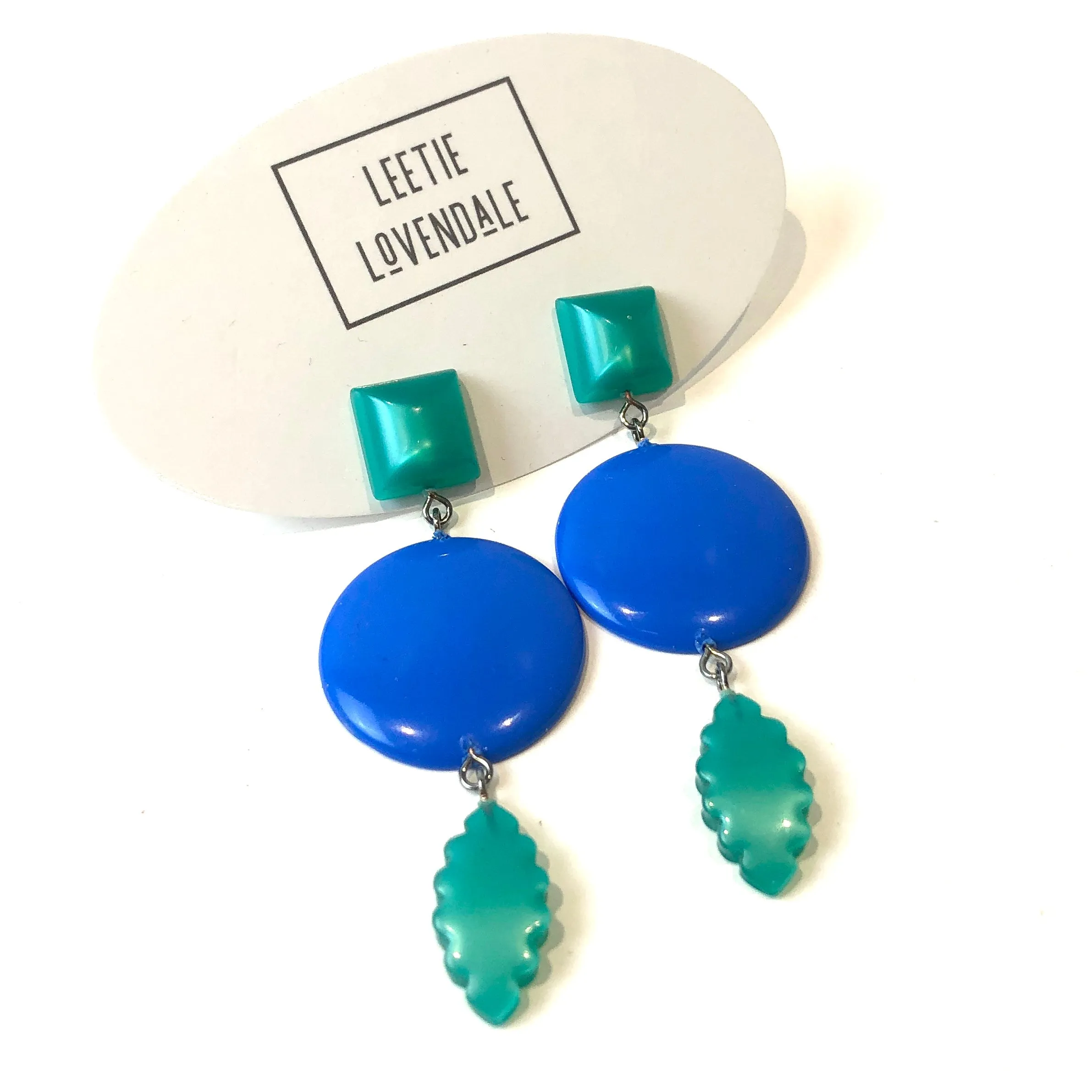 Cornflower & Green Moonglow Statement Earrings *