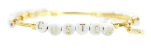 Custom Word Bangle Bracelet - Gold   White