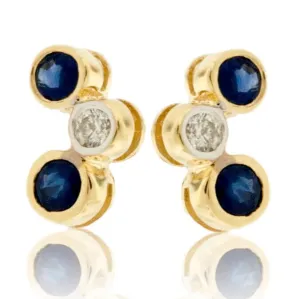 Dainty Diamond & Blue Sapphire Bezel Post Earrings