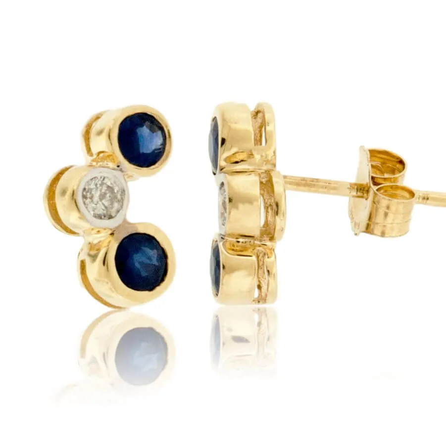 Dainty Diamond & Blue Sapphire Bezel Post Earrings