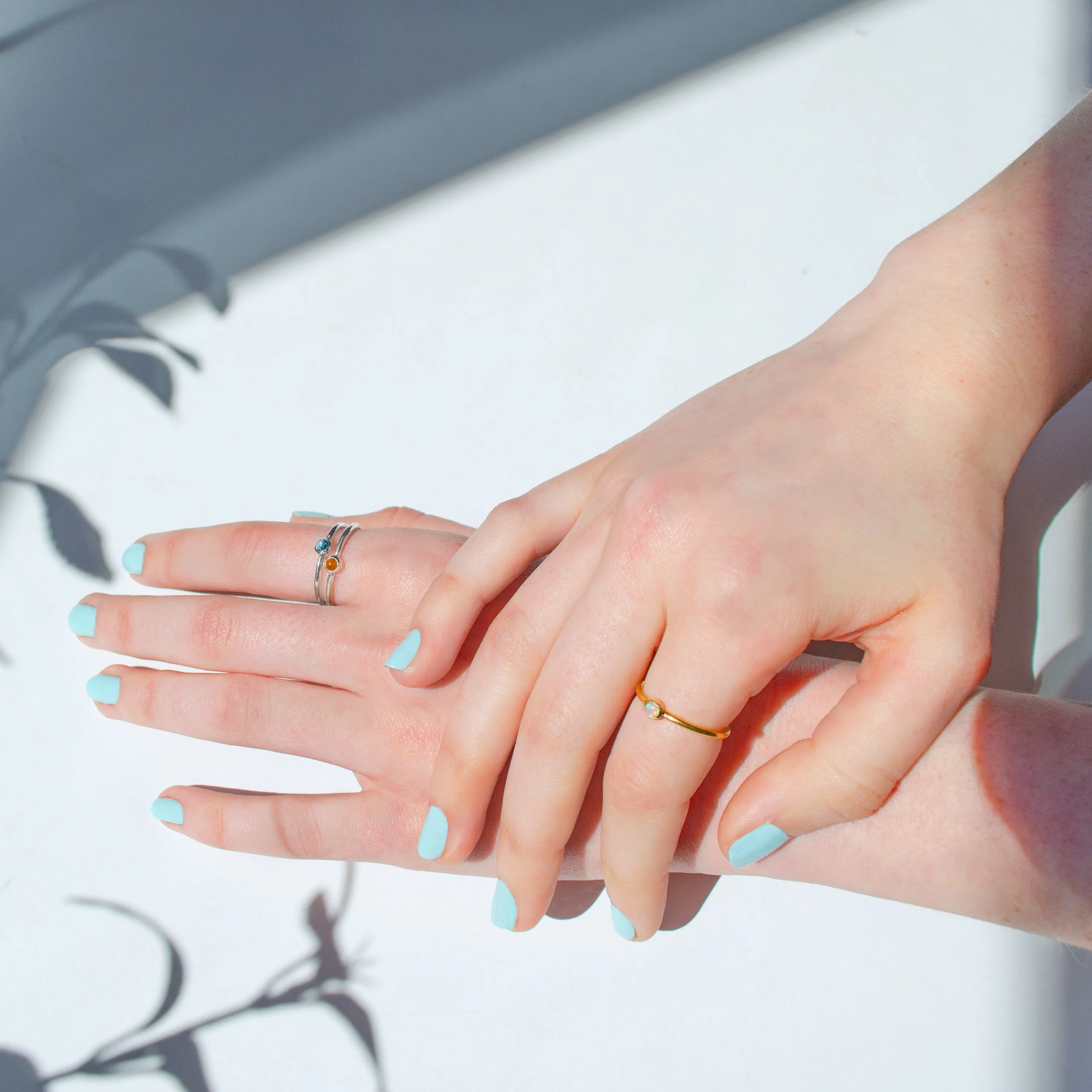 Dainty Stacking Opalite Cabochon Ring - October Birthstone