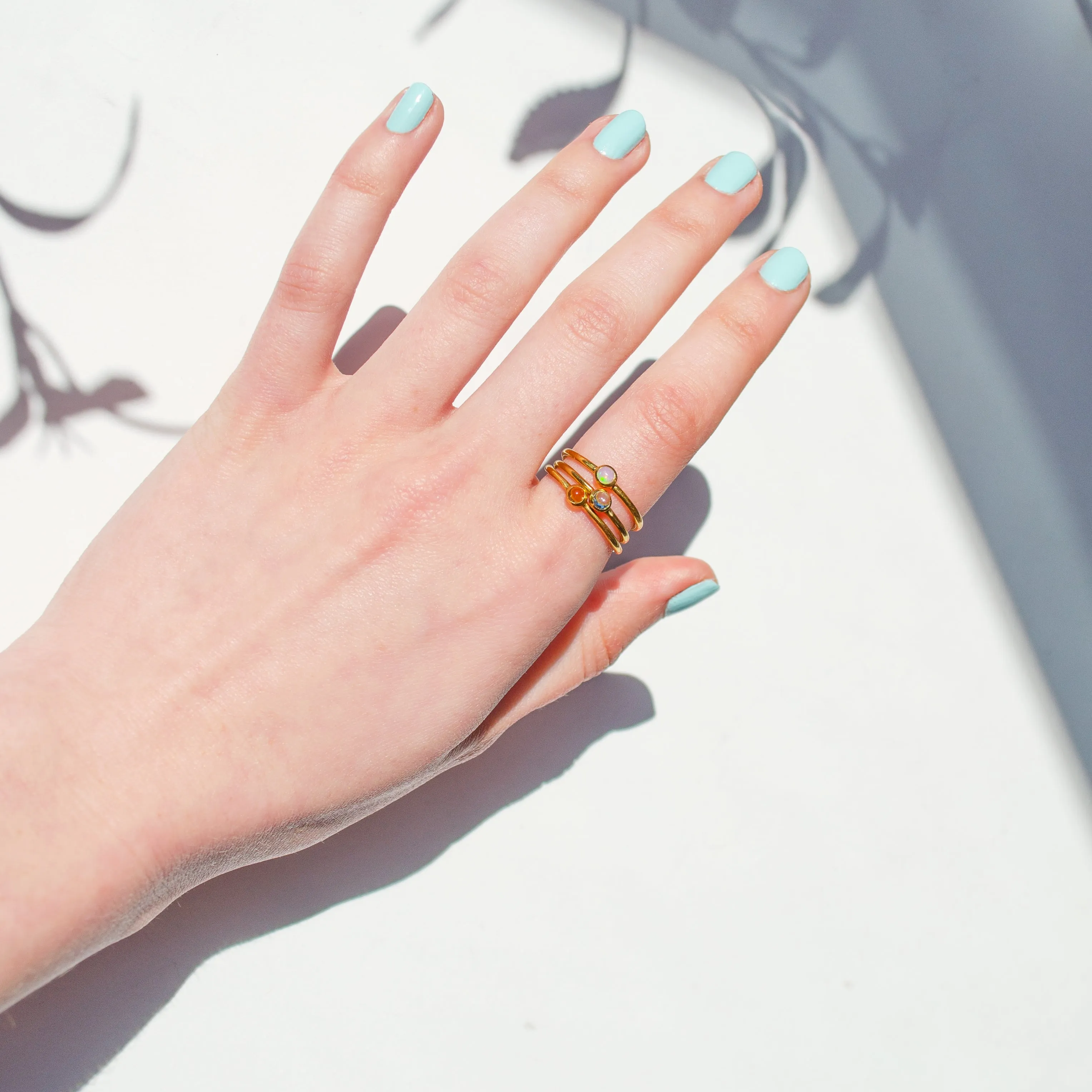 Dainty Stacking Opalite Cabochon Ring - October Birthstone