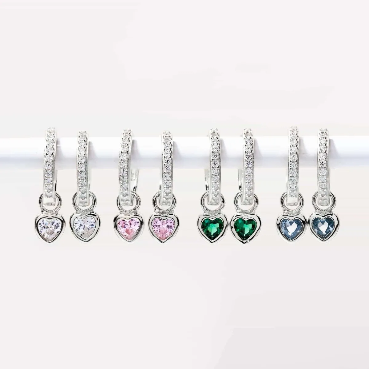 Dangling Heart Pave Huggie Hoops Emerald