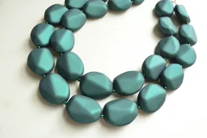 Dark Green Rubber Matte Beaded Multi Strand Statement Necklace - Nikki