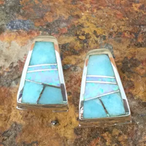 David Rosales Amazing Light Inlaid Sterling Silver Huggie Earrings