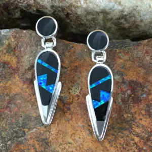 David Rosales Black Beauty Inlaid Fancy Sterling Silver Earrings