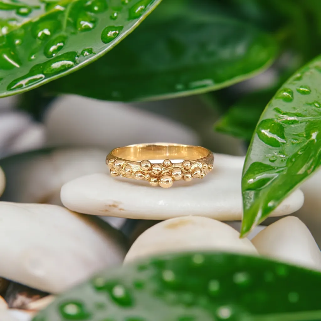 Dew drop Solid Gold beaded Molten ring