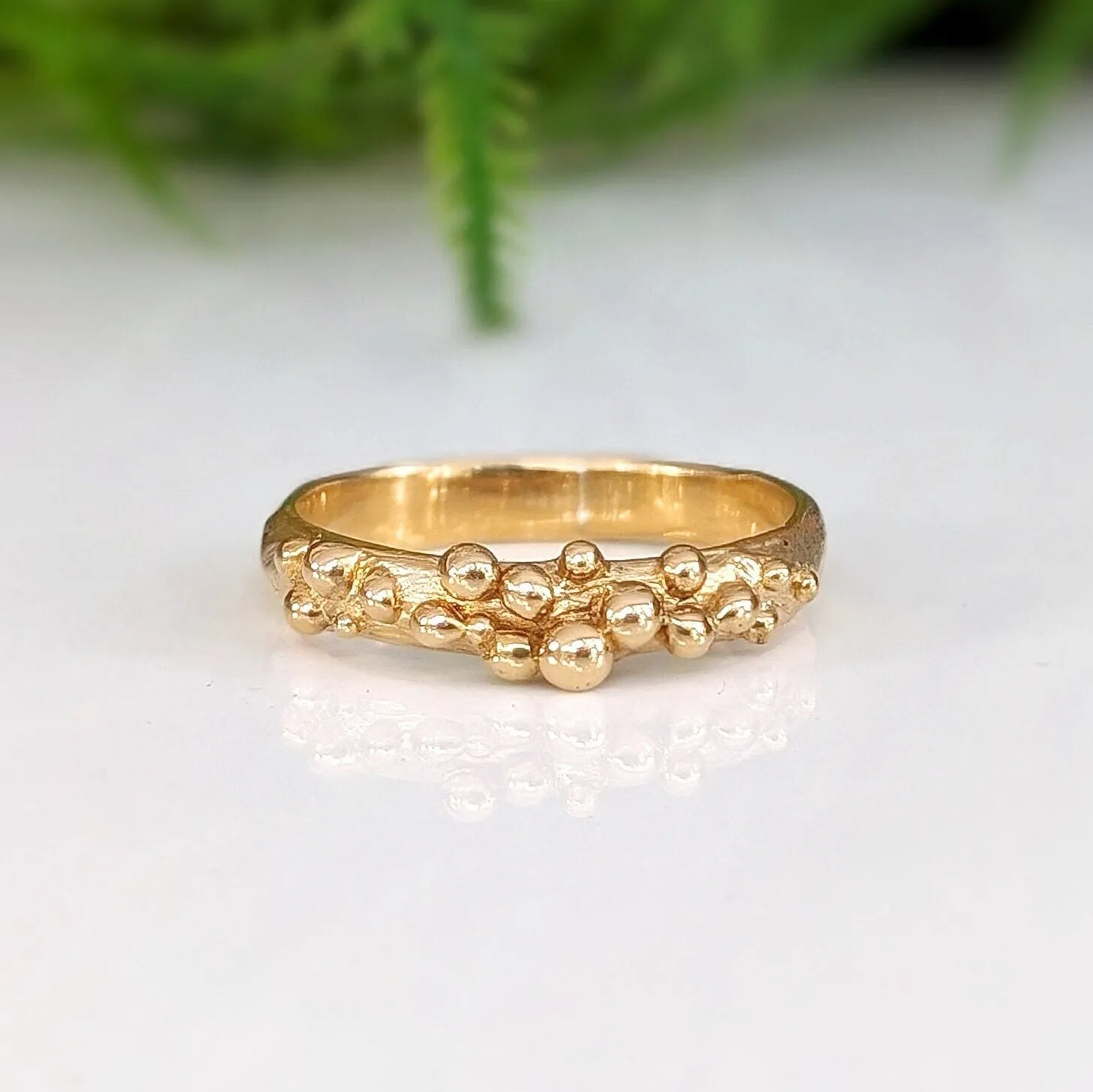 Dew drop Solid Gold beaded Molten ring