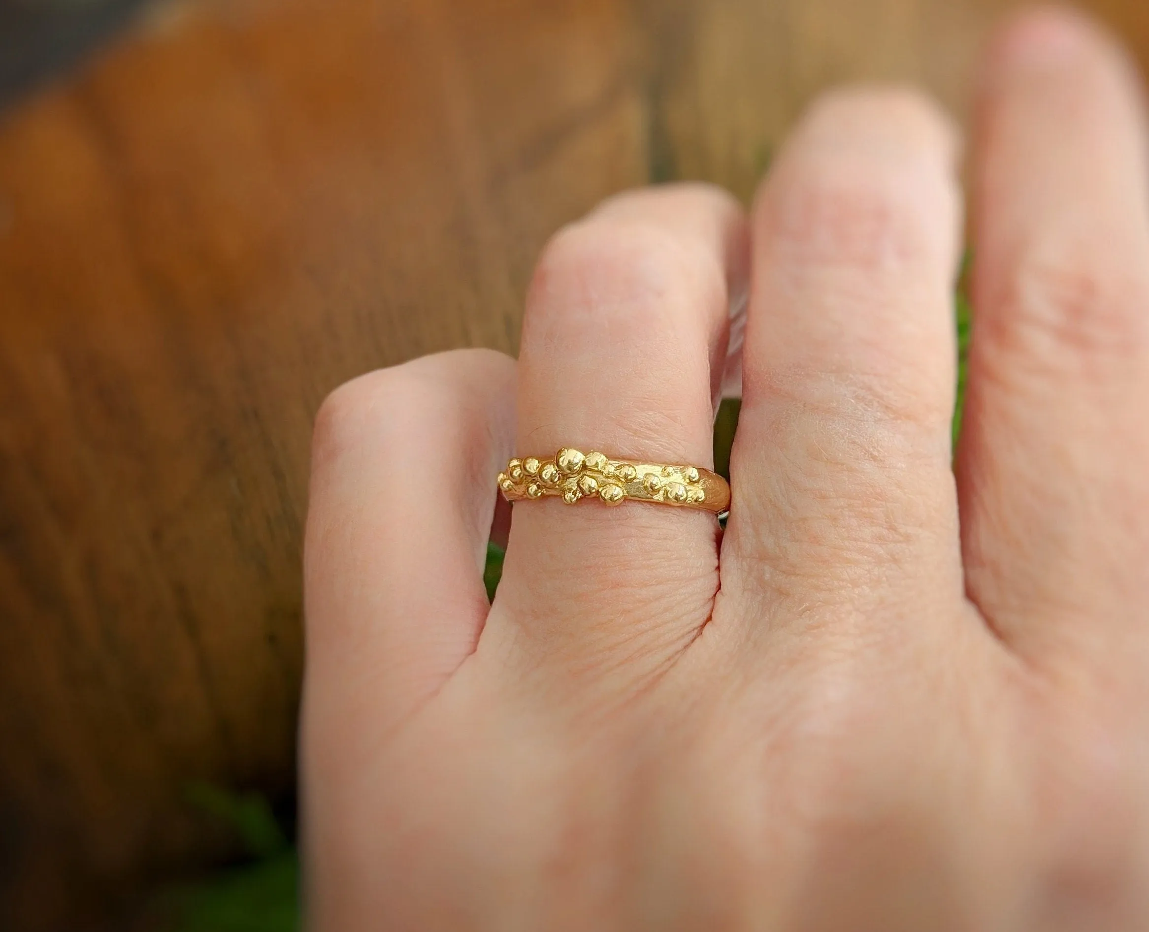 Dew drop Solid Gold beaded Molten ring