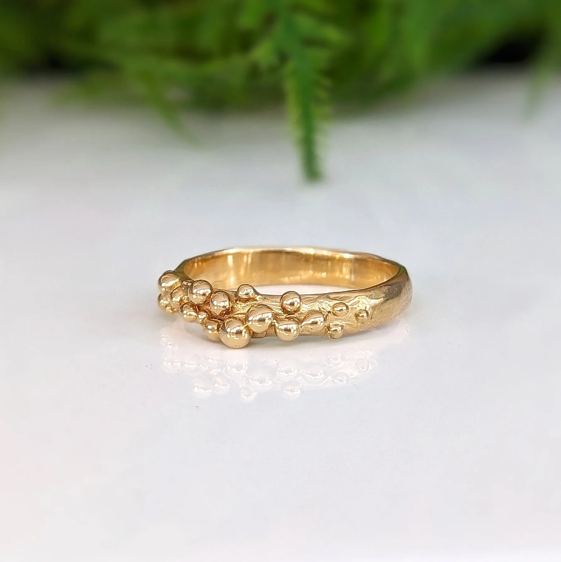 Dew drop Solid Gold beaded Molten ring