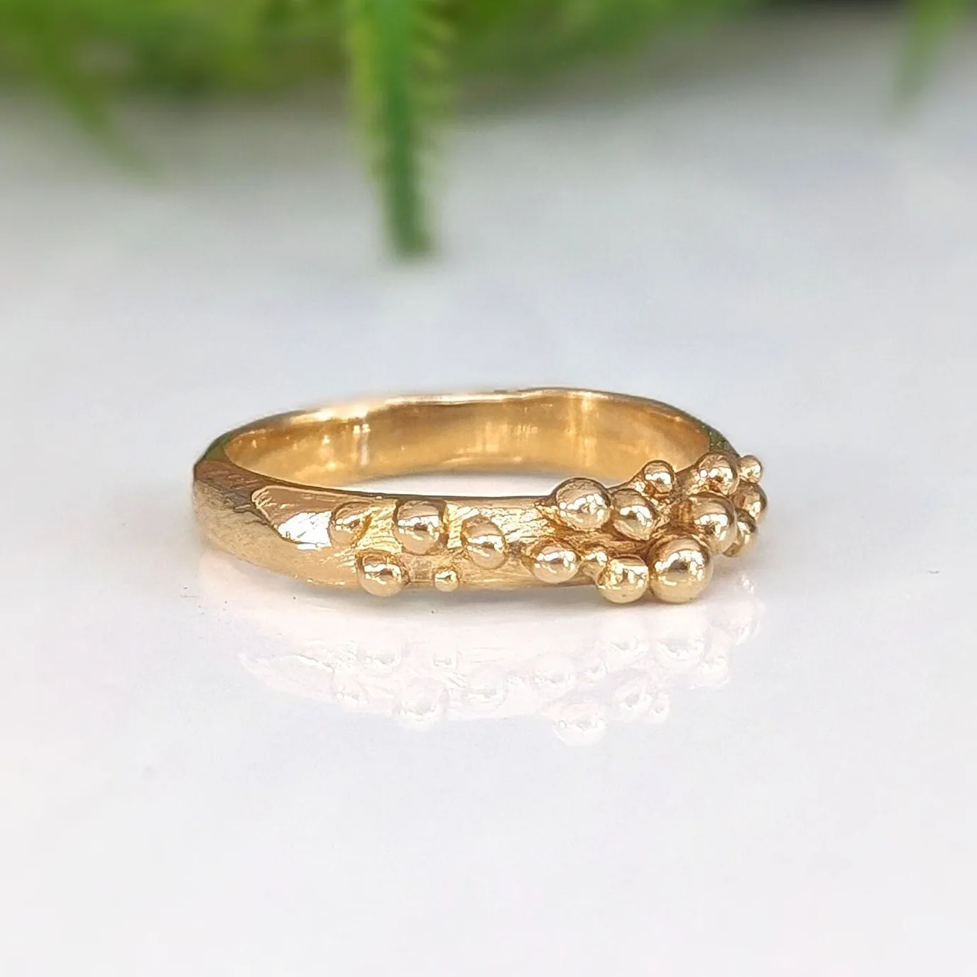 Dew drop Solid Gold beaded Molten ring