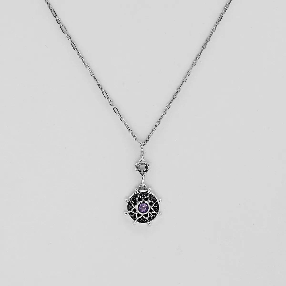 Dharmachakra Sterling Silver Amethyst Serenity Necklace