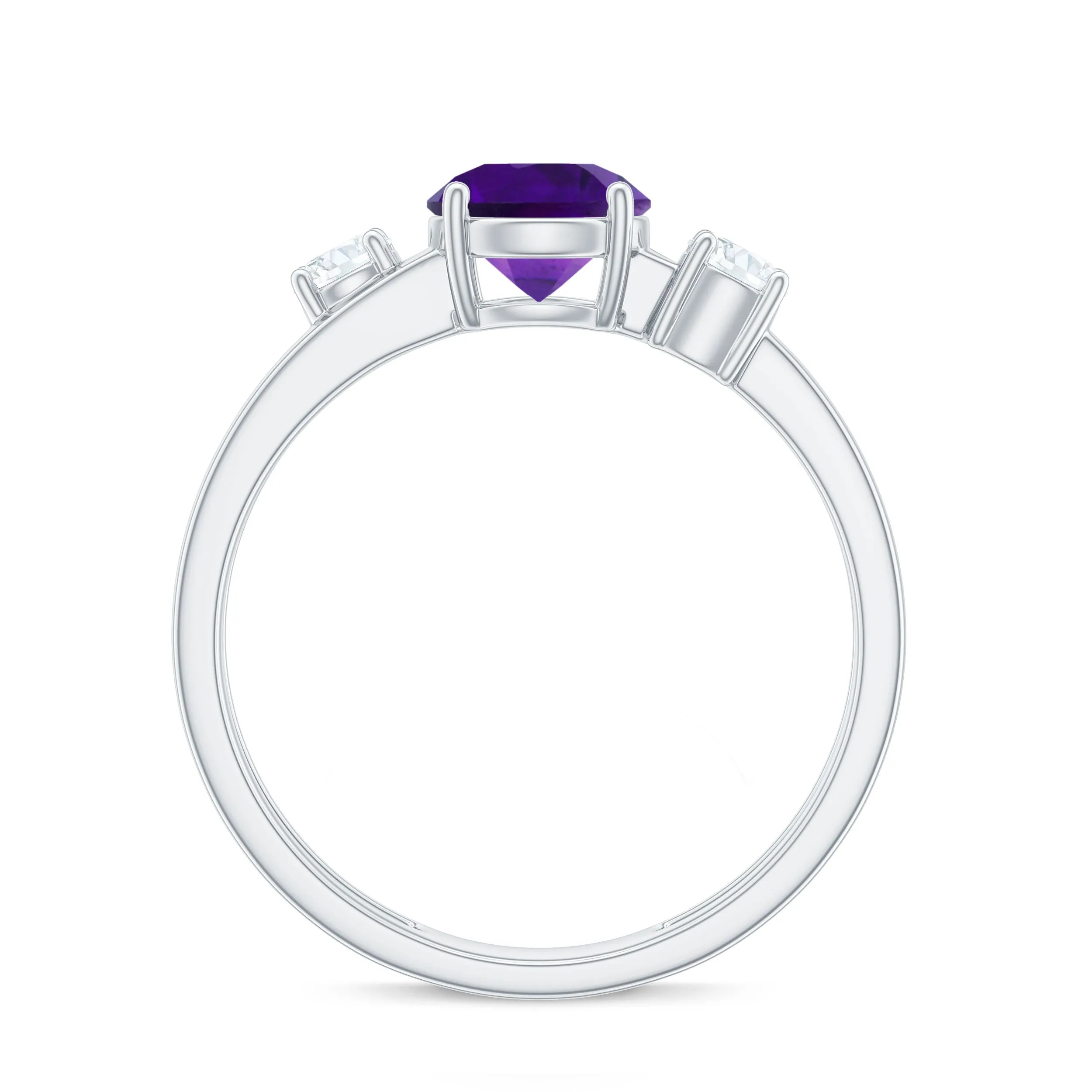 Double Band Engagement Ring with Amethyst and Diamond