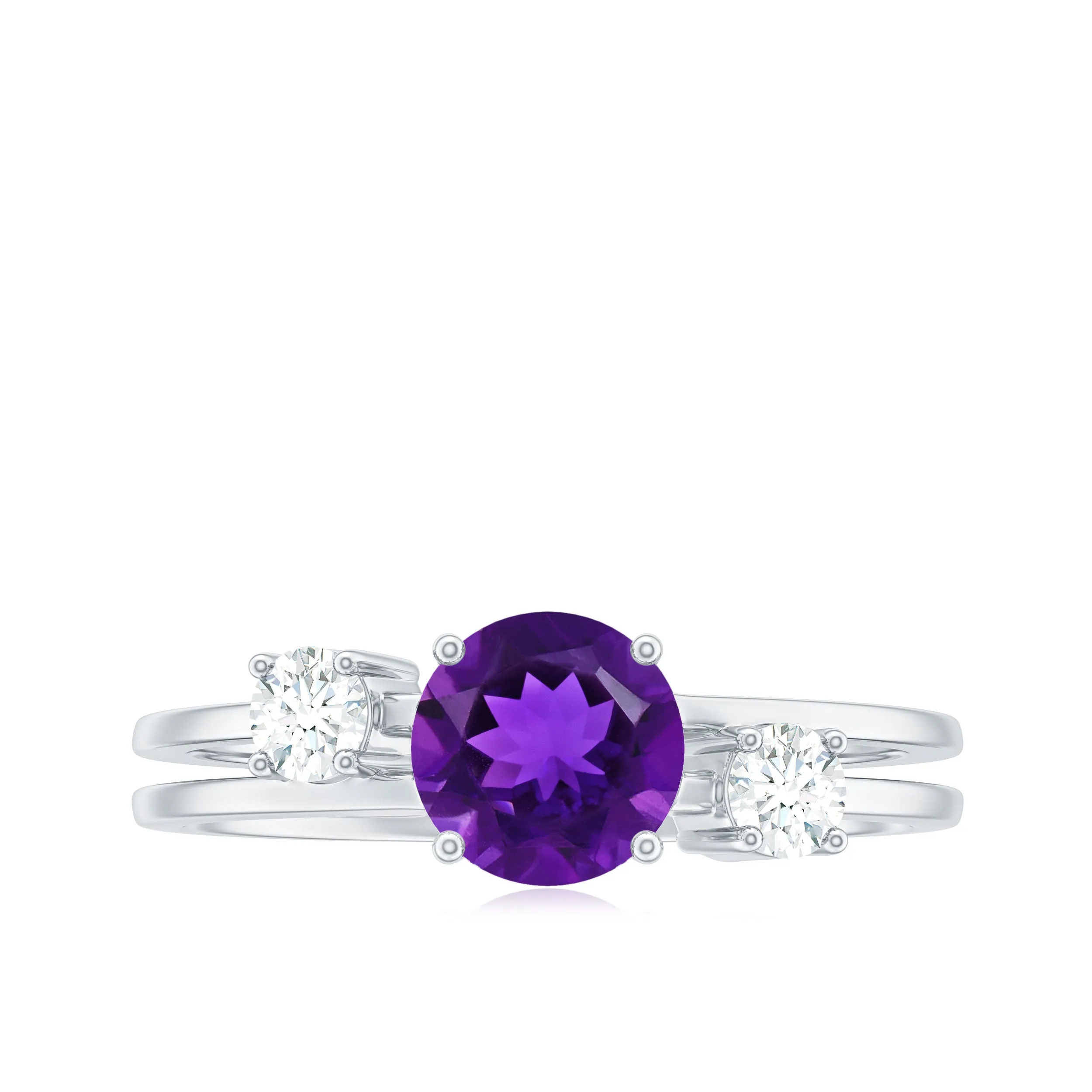 Double Band Engagement Ring with Amethyst and Diamond