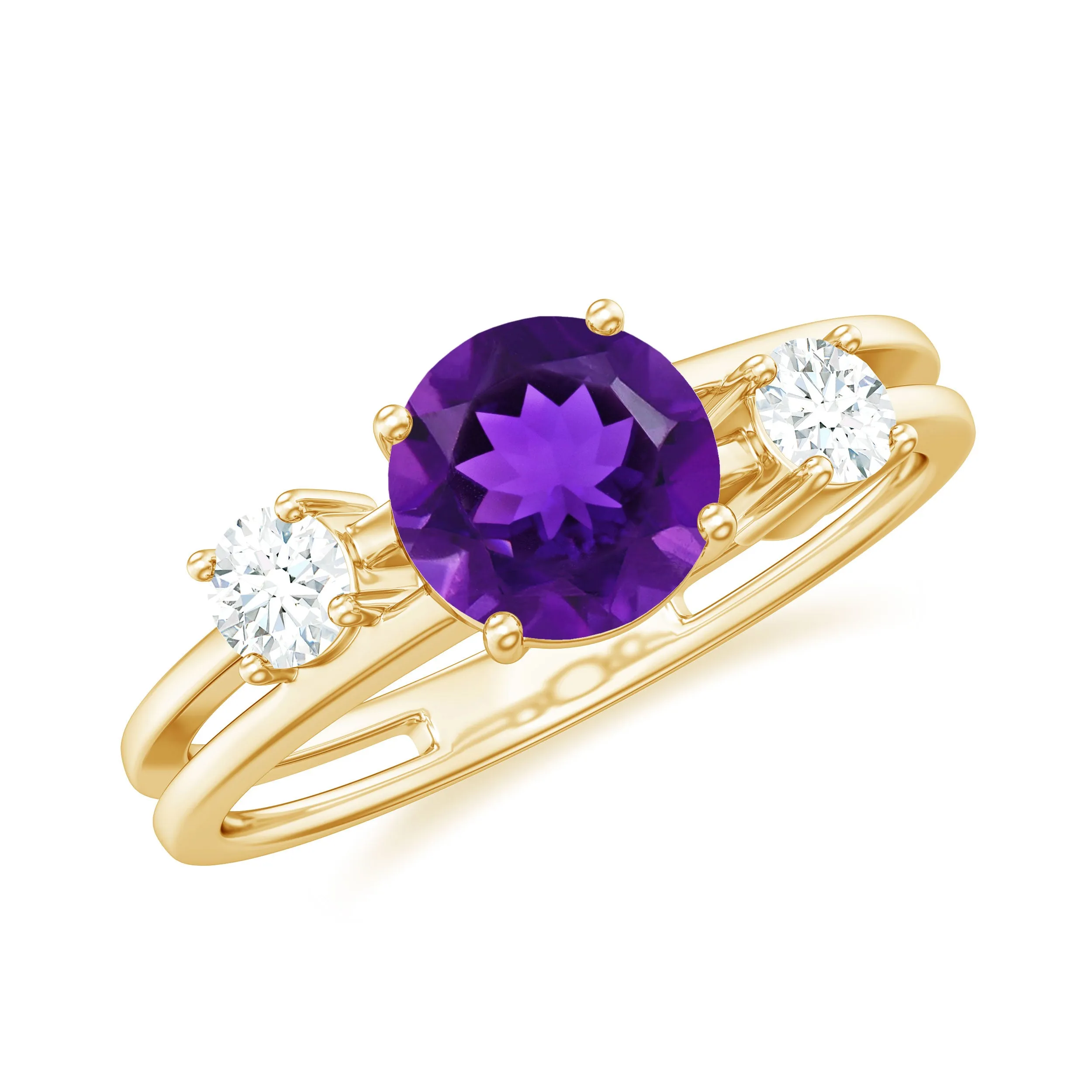 Double Band Engagement Ring with Amethyst and Diamond