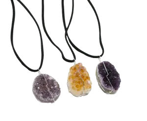 Druse Crystal Pendant on Leather Necklace