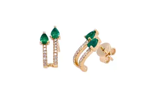 Earrings 14kt Gold Illusion Huggie Emeralds & Diamonds