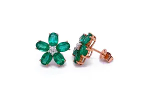 Earrings Flowers 18kt Gold Emerald & Diamonds