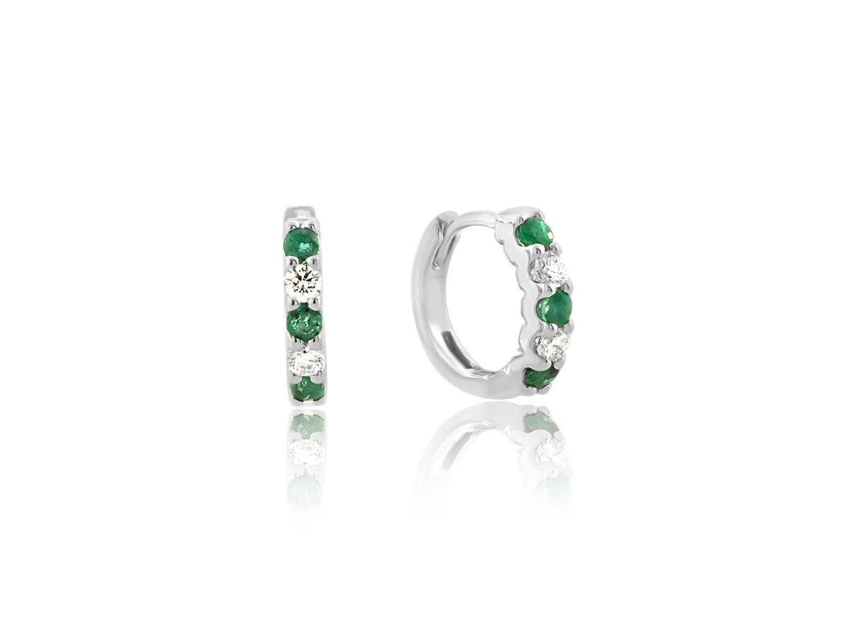 Emerald and Diamond Huggie Hoop Earrings