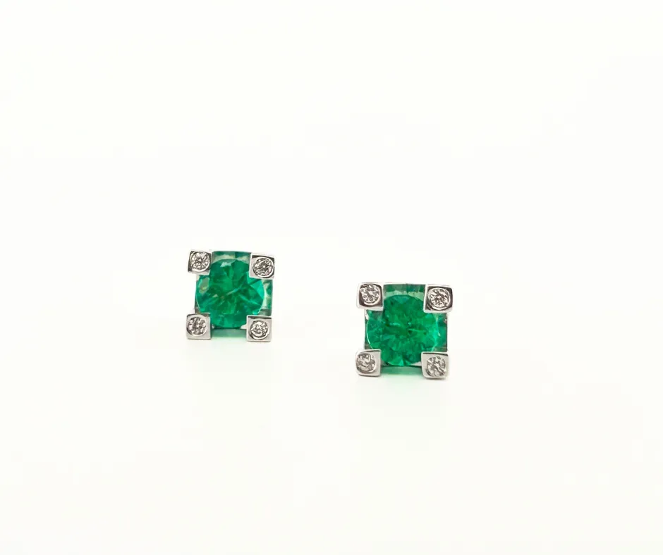 Emerald and Diamond Stud Earrings