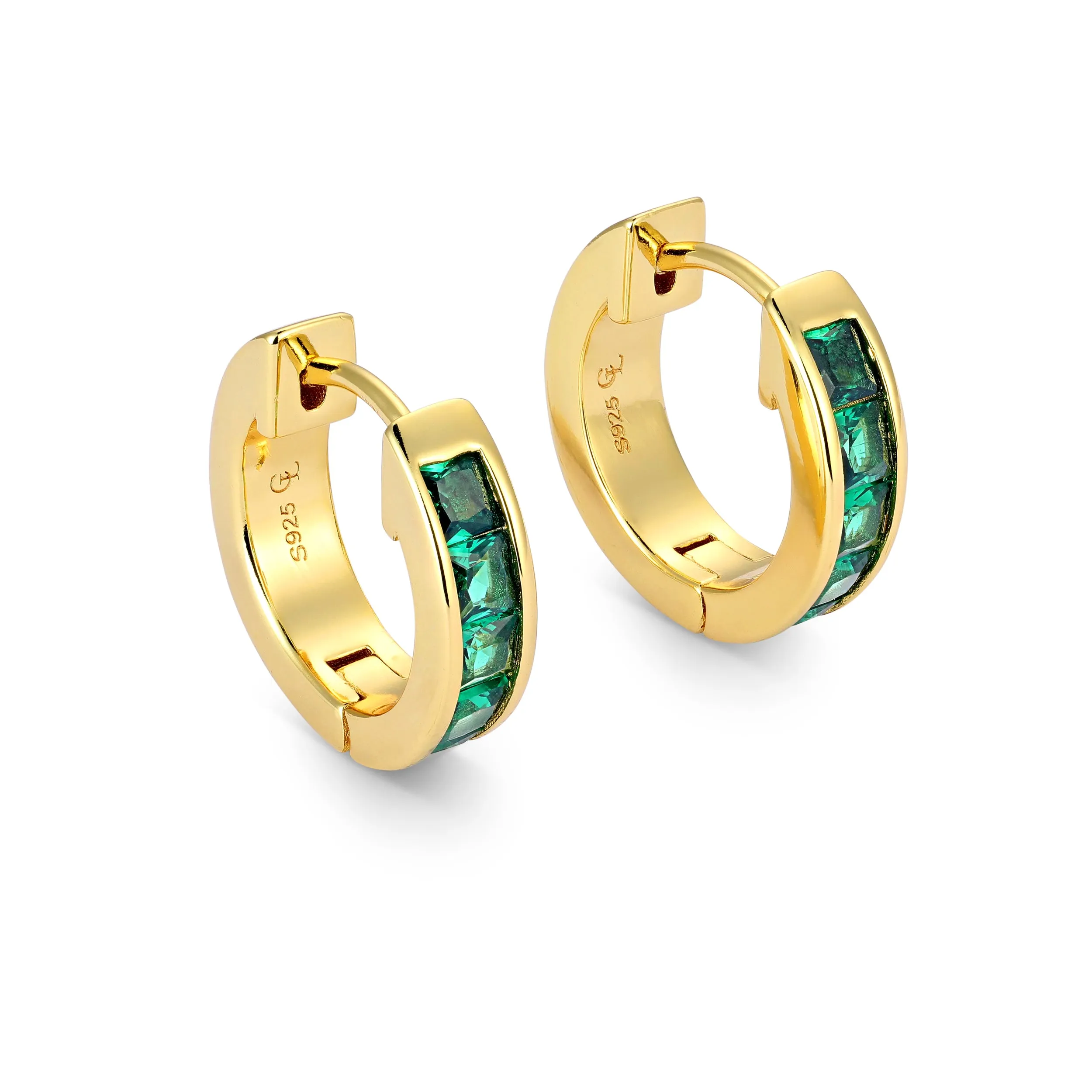 Emerald Baguette Hoop - Gold