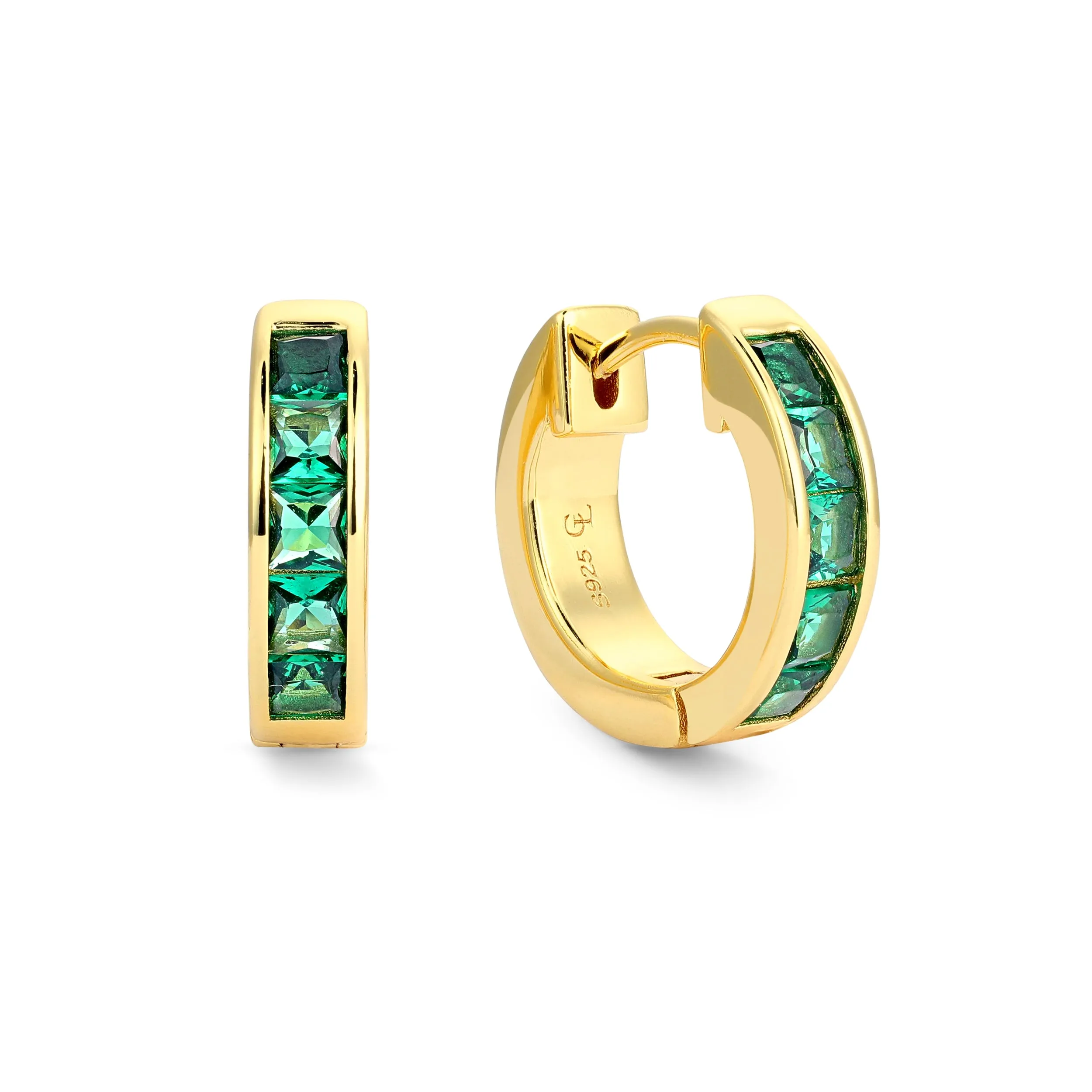 Emerald Baguette Hoop - Gold