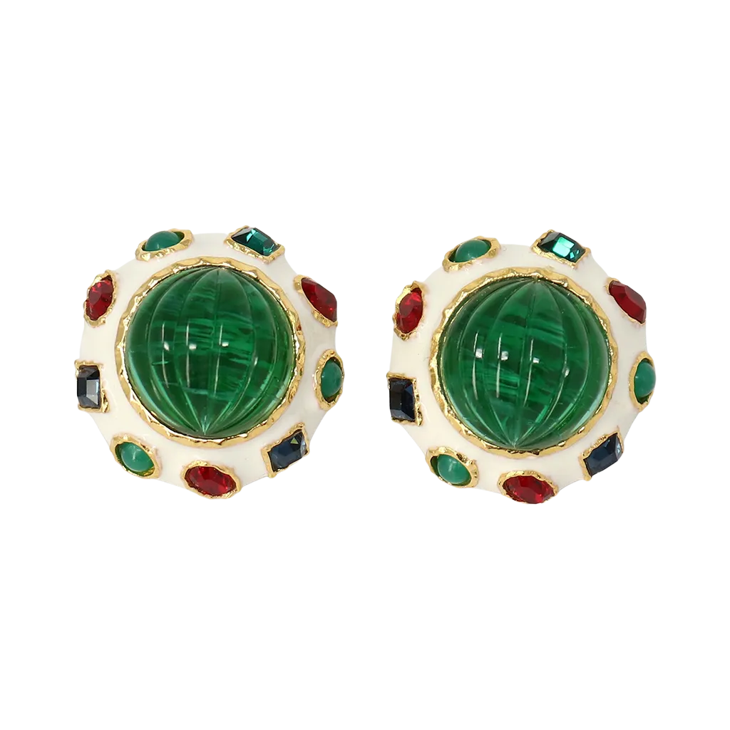 Emerald Center Round Clip Earring