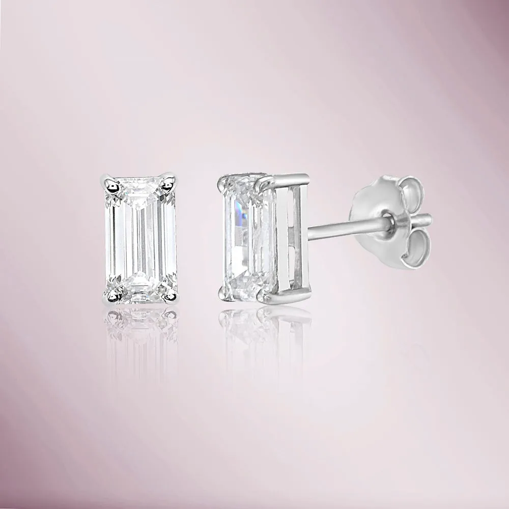 Emerald Cut Diamond Studs Earrings (0.65 ct.) in 14K Gold