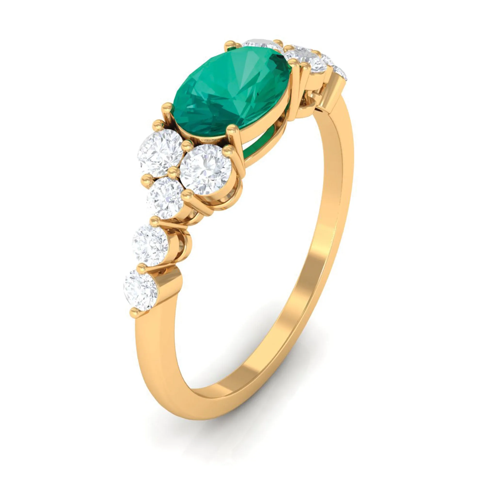 Emerald Solitaire East West Ring with Diamond Side Stones