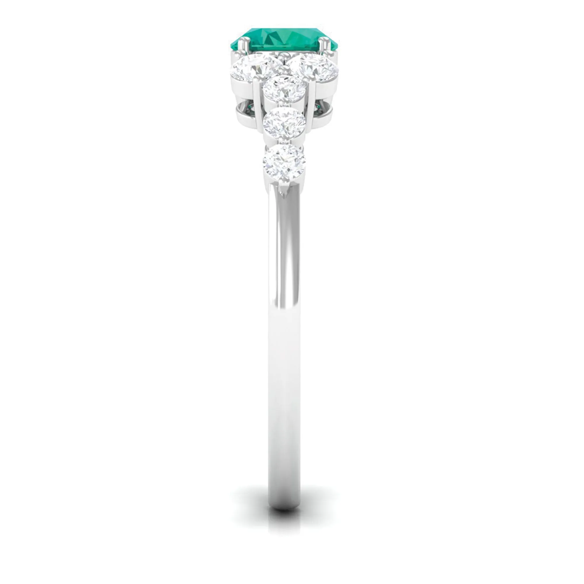 Emerald Solitaire East West Ring with Diamond Side Stones