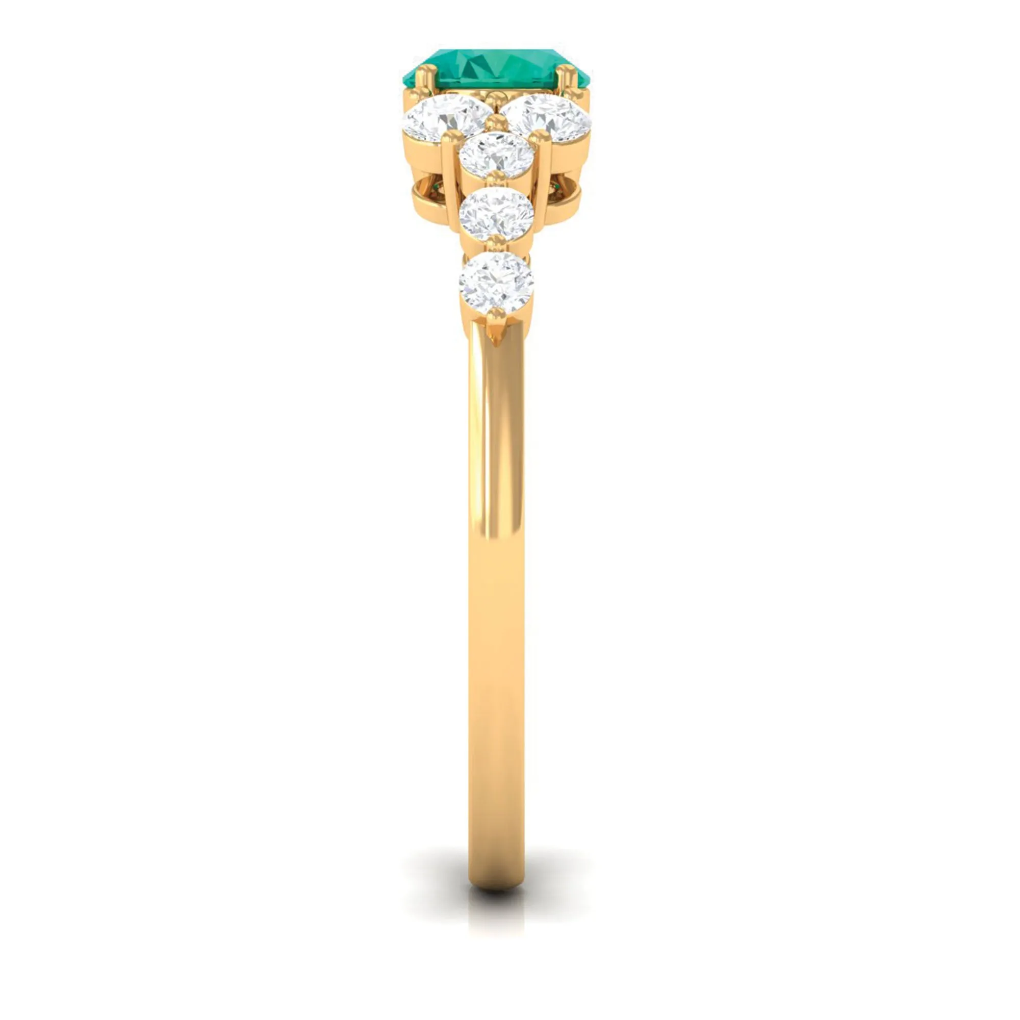 Emerald Solitaire East West Ring with Diamond Side Stones