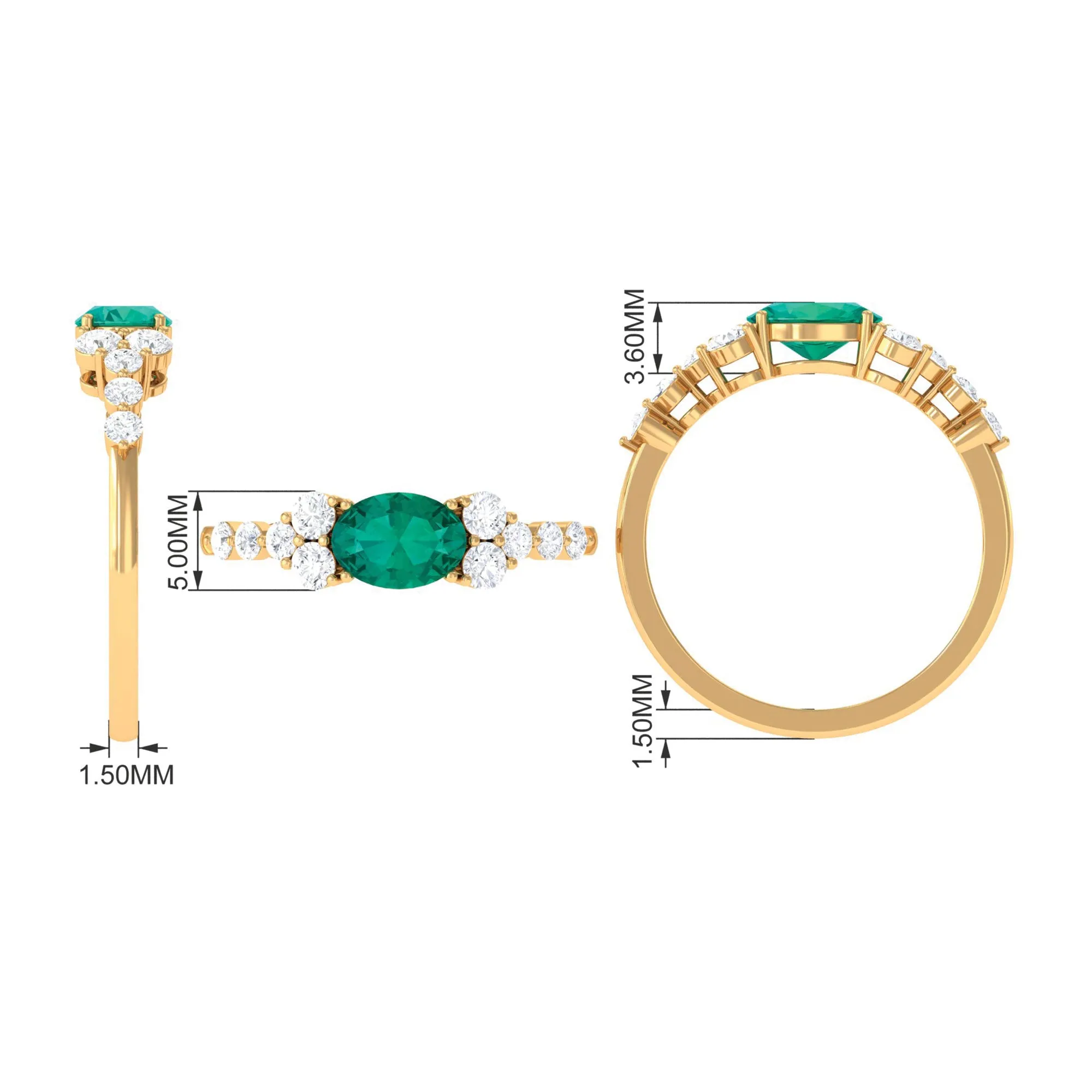 Emerald Solitaire East West Ring with Diamond Side Stones