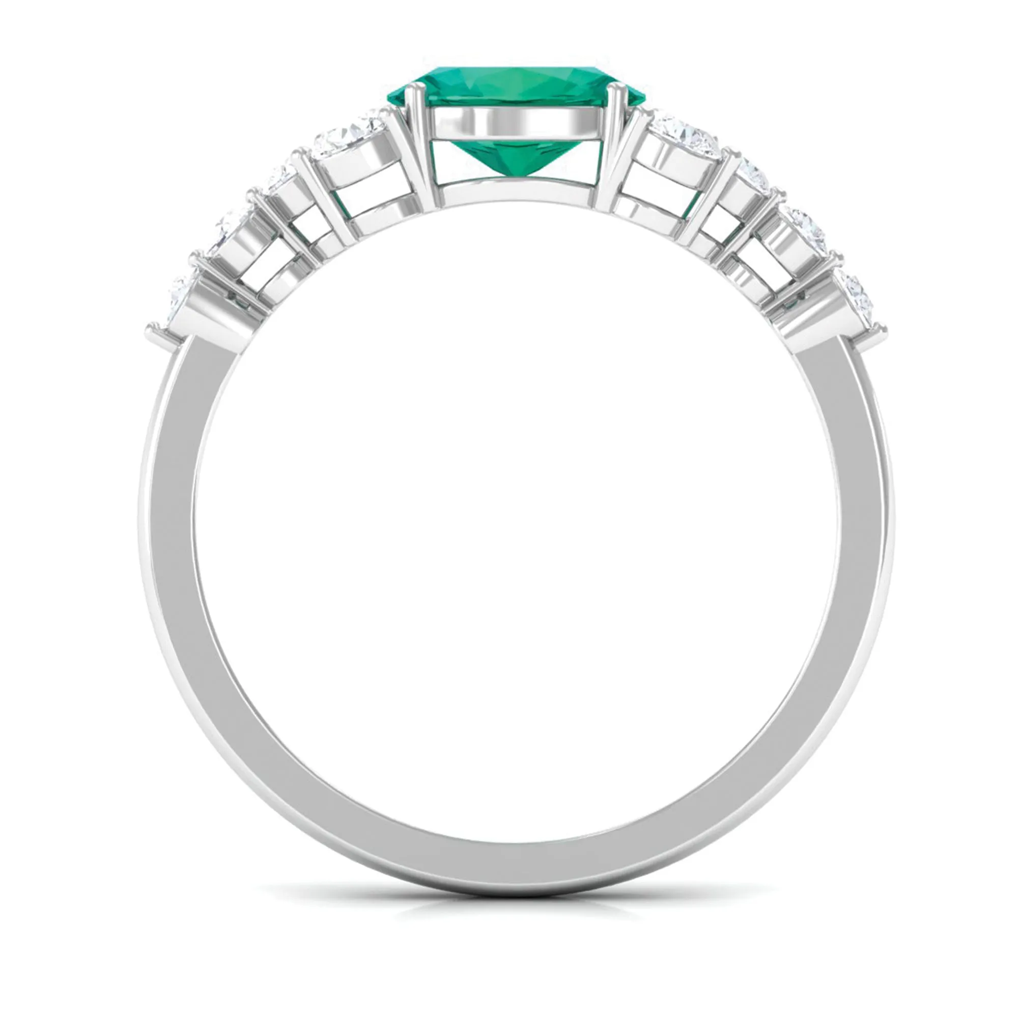 Emerald Solitaire East West Ring with Diamond Side Stones