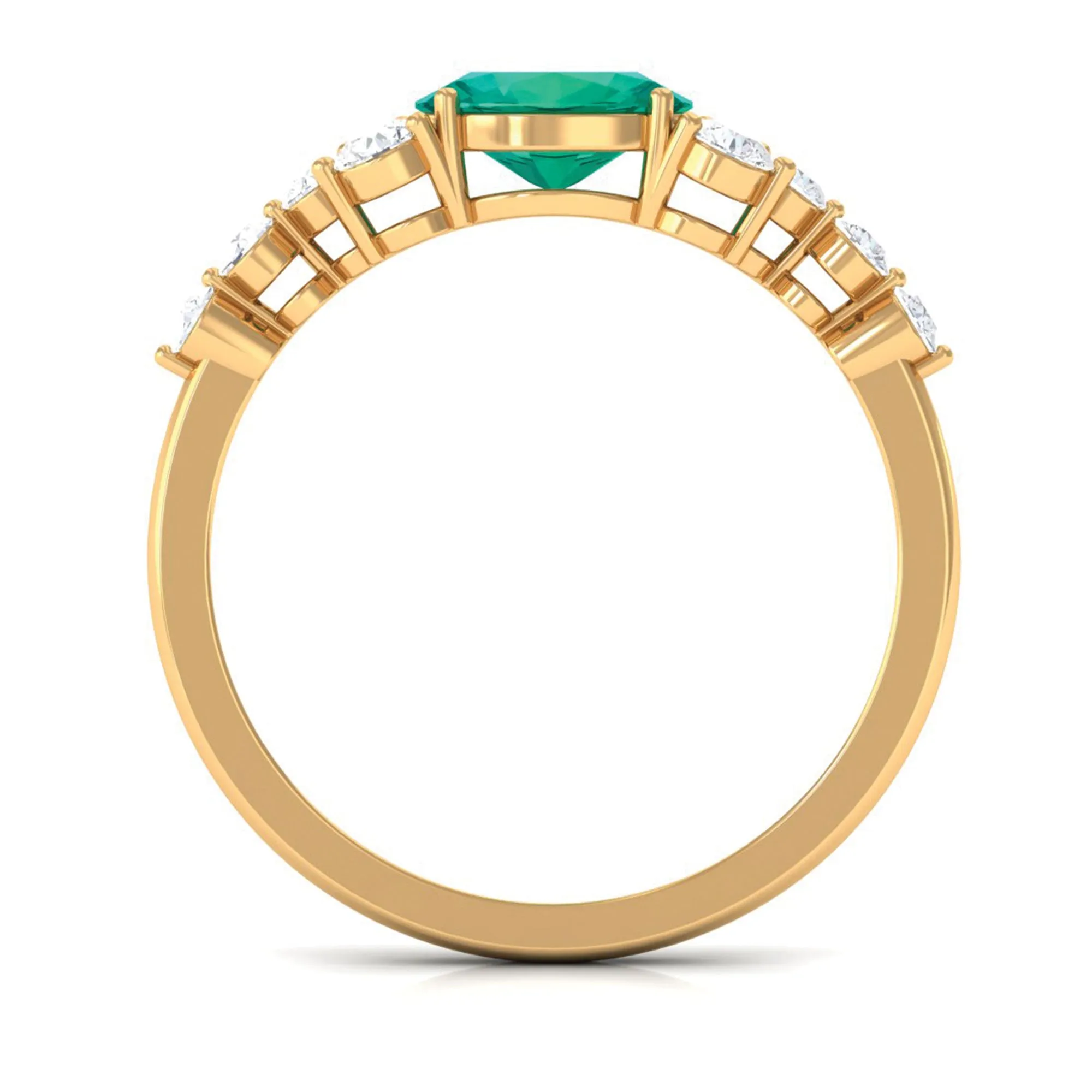 Emerald Solitaire East West Ring with Diamond Side Stones