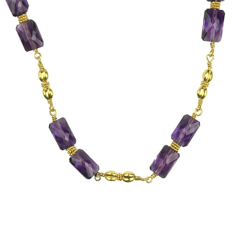 Estate 22K Yellow Gold Amethyst Bead Necklace