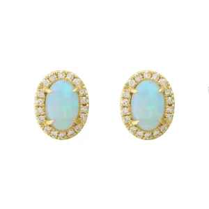 Ethiopian Opal Oval Diamond Stud Earrings