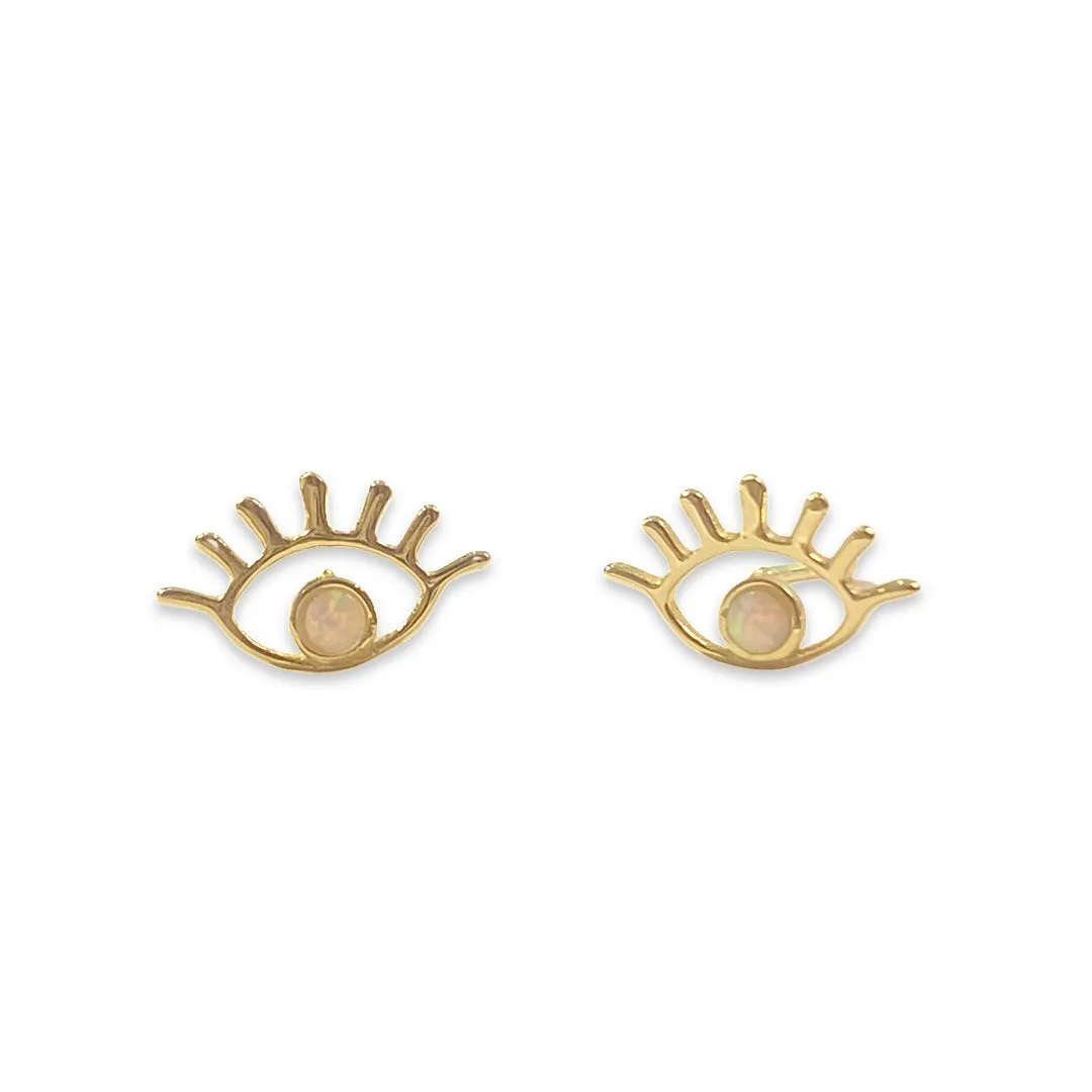 Evil Eye White Opal Lash Earrings